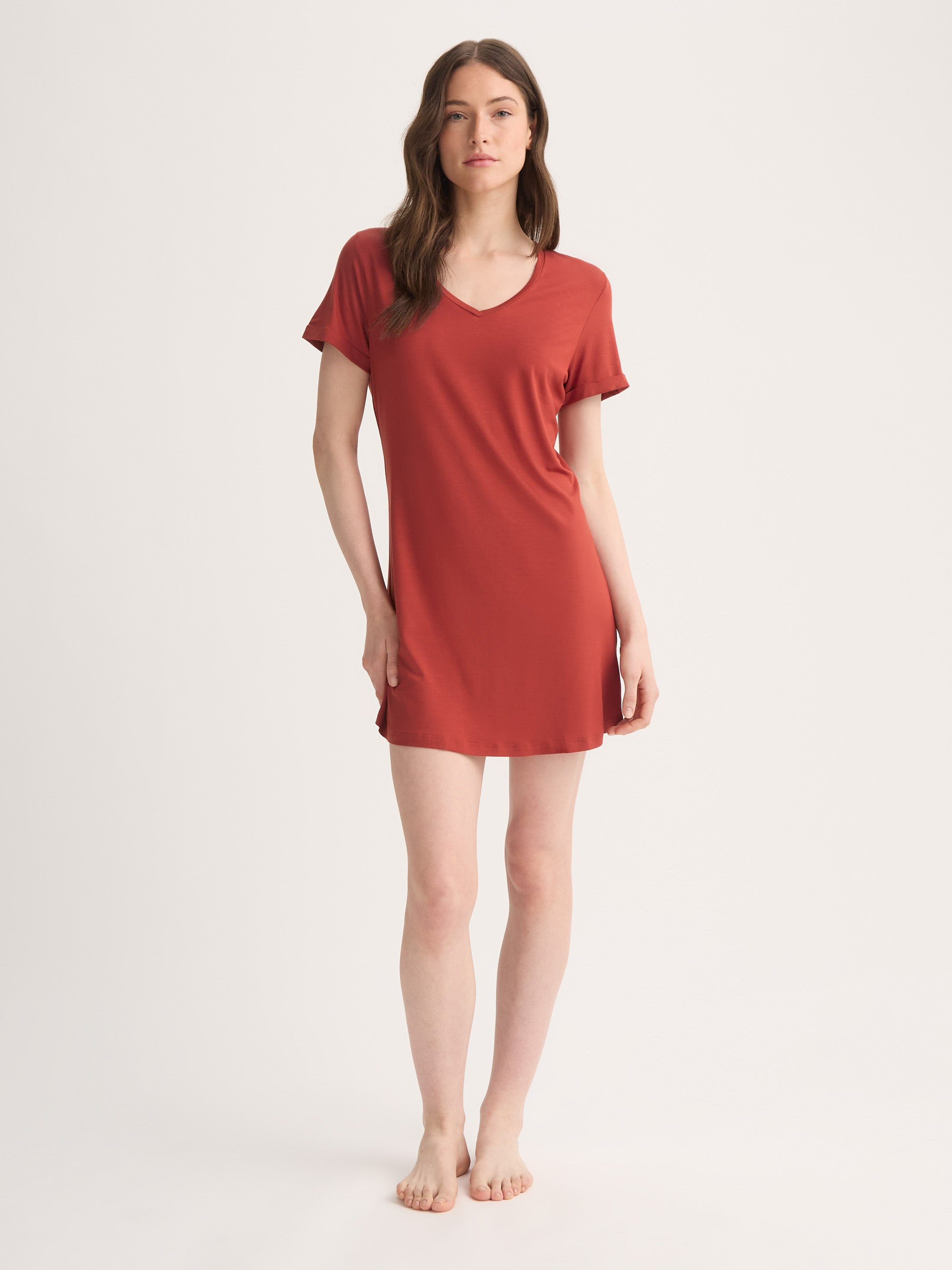Women's V-Neck Sleep T-Shirt Lara Micro Modal Stretch Rose Red - 1