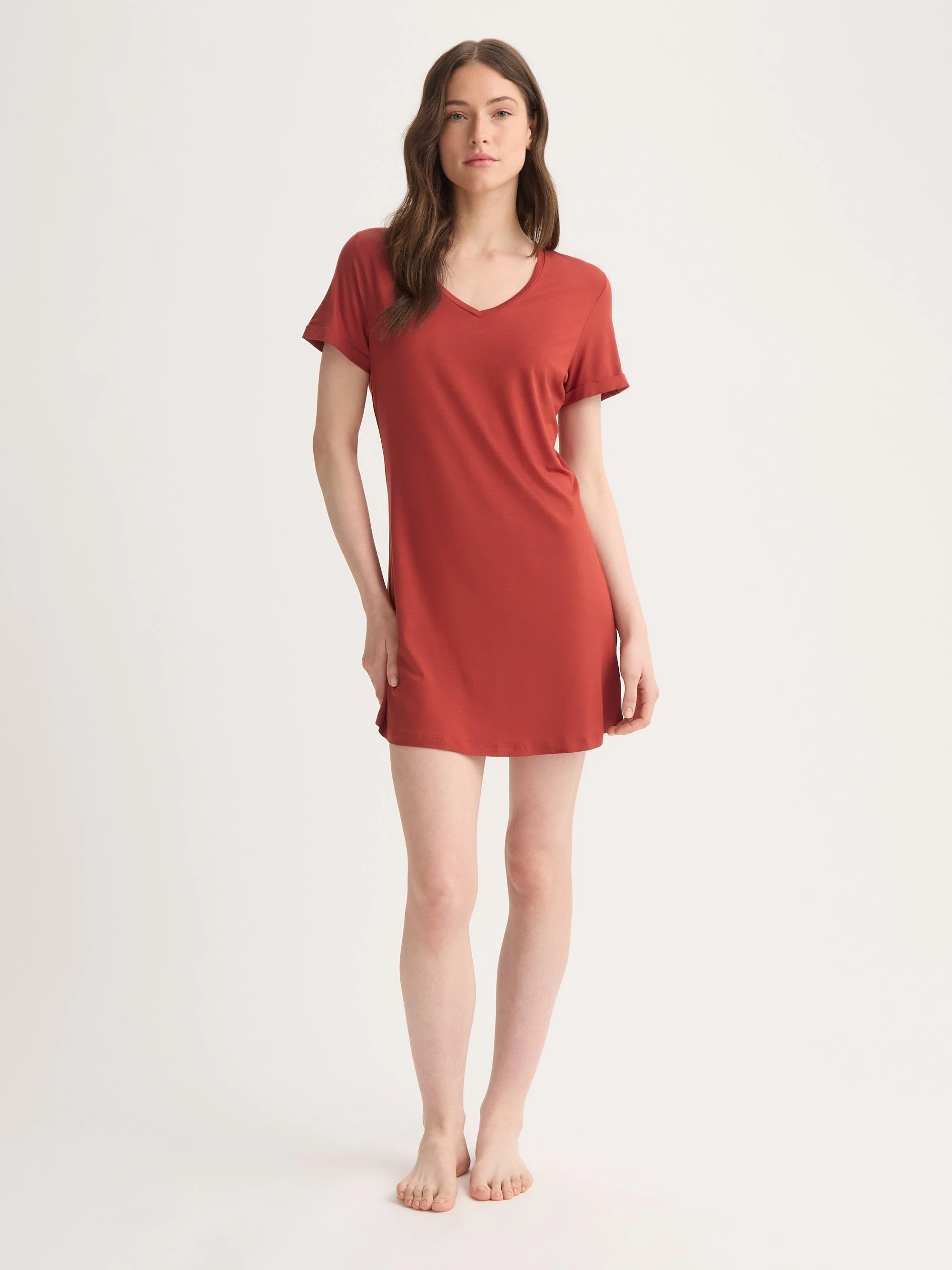 Women's V-Neck Sleep T-Shirt Lara Micro Modal Stretch Rose Red - 1