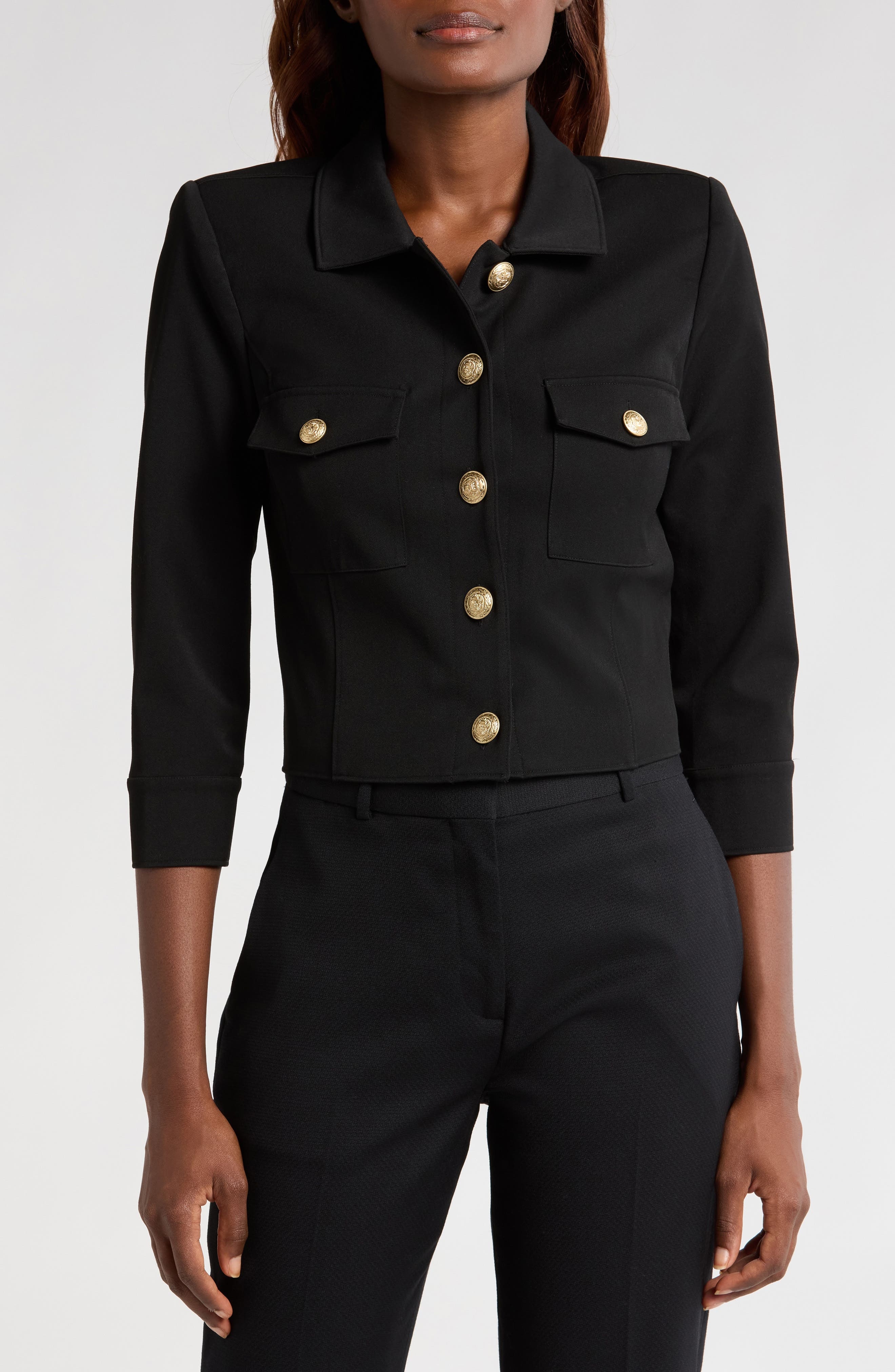 L'AGENCE Kumi Fitted Crop Jacket in Black at Nordstrom - 4