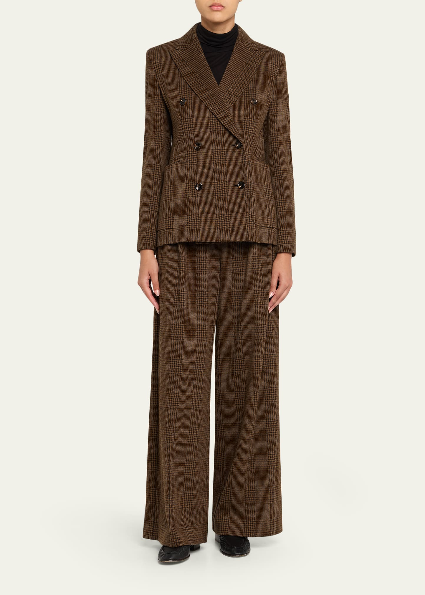 Ponza Check Wool Pleated Wide-Leg Pants - 2