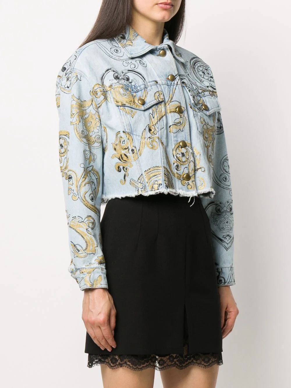 cropped baroque print denim jacket - 3