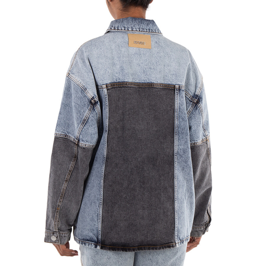Rotate Ladies Medium Blue Denim Oversized Patchwork Jacket - 5