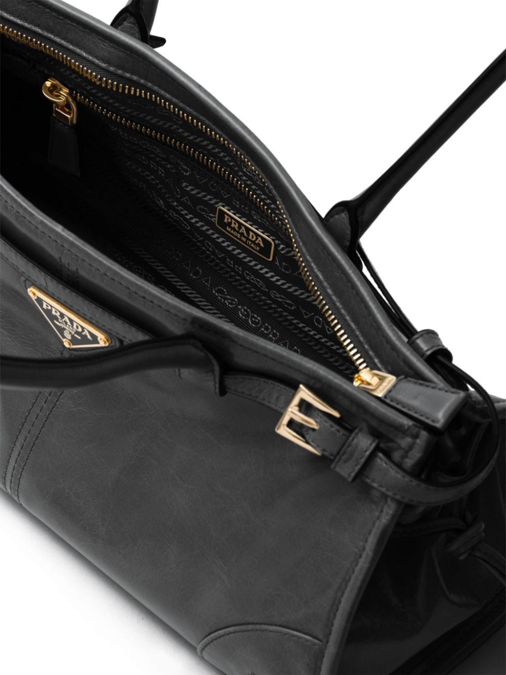enamel triangle-logo leather tote bag - 5
