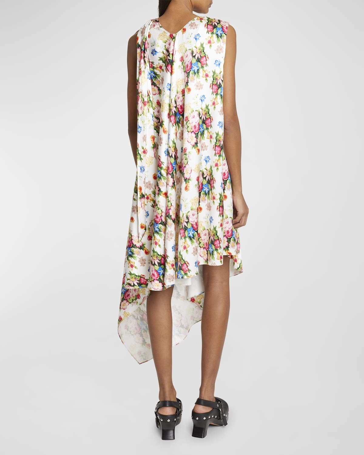 Asymmetric Floral Silk Shift Dress - 6