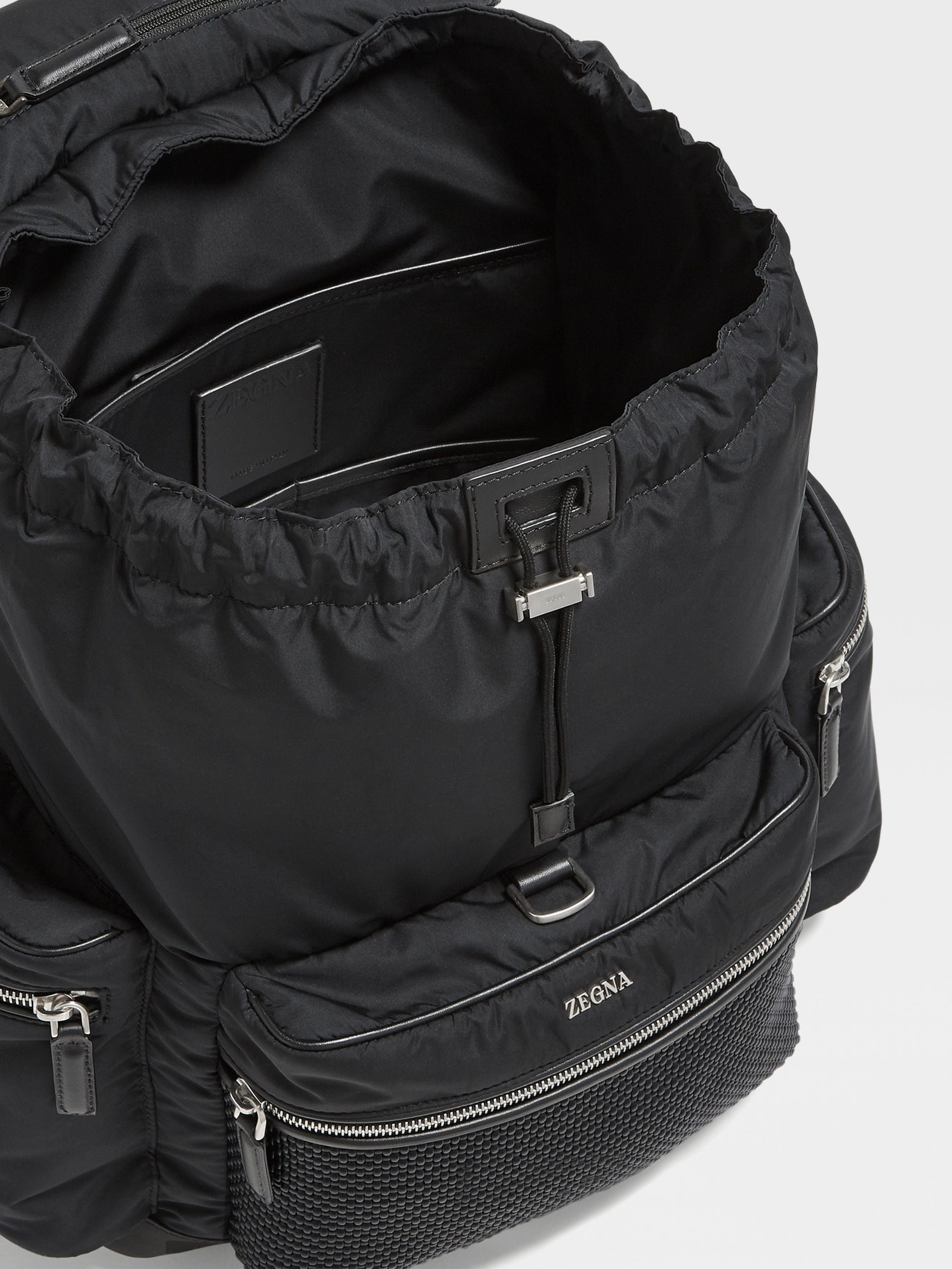 BLACK TECHNICAL FABRIC AND PELLETESSUTA™ LEATHER BACKPACK - 4