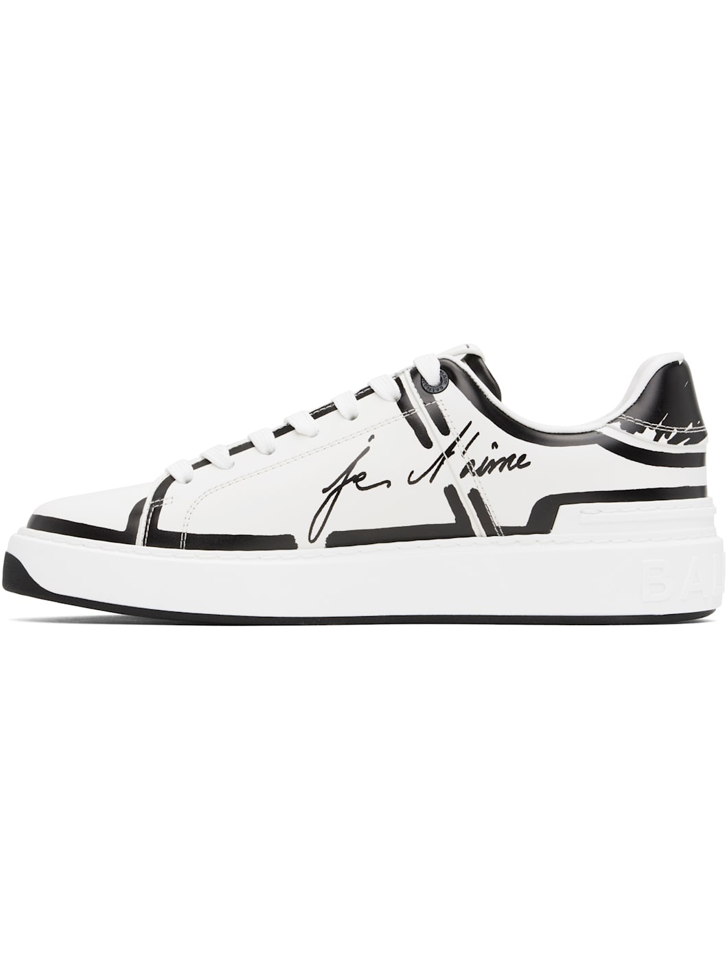 White B-Court Printed Calfskin Sneakers - 3