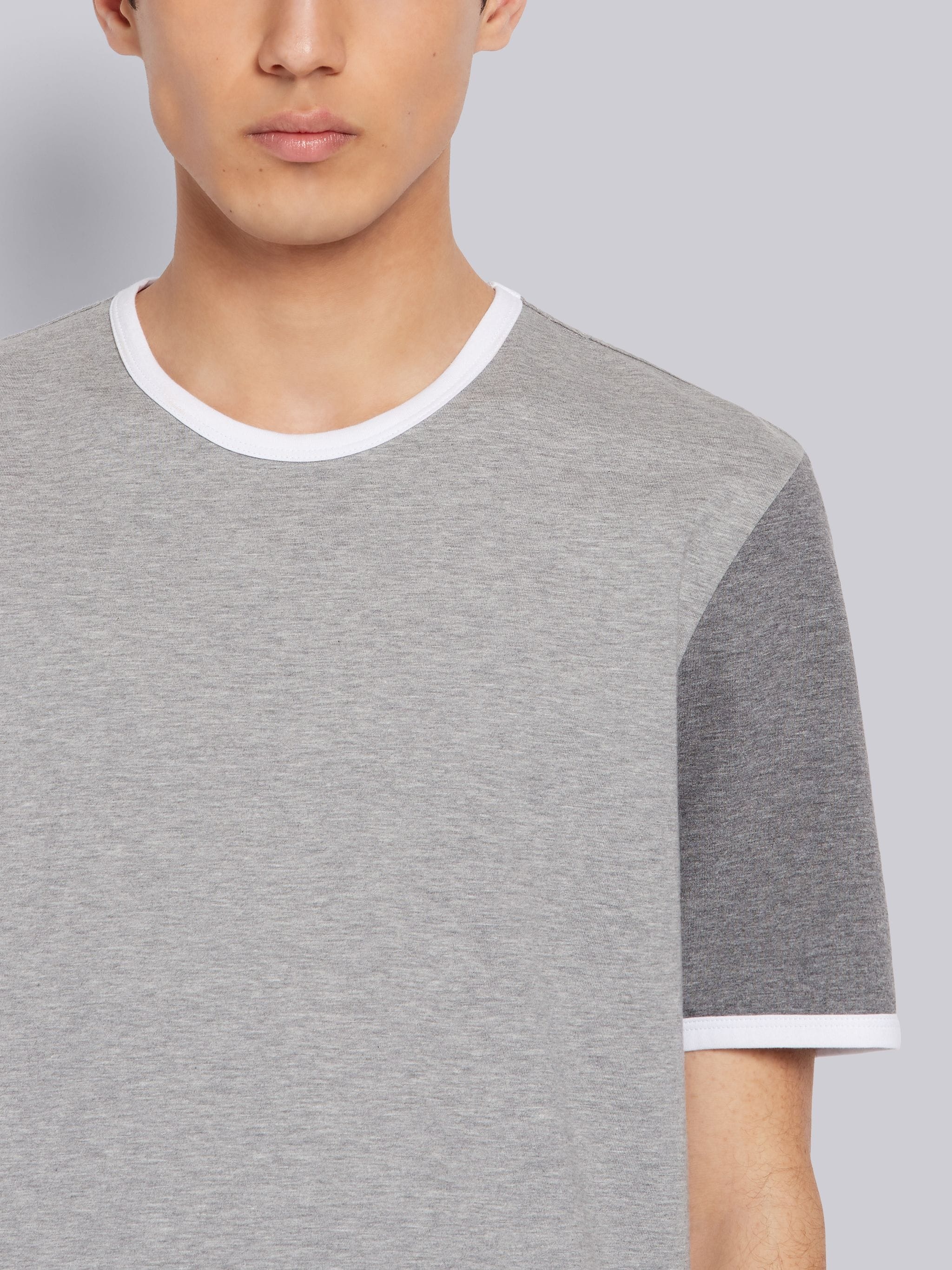 Tonal Grey Cotton Jersey Short Sleeve Ringer Tee - 5