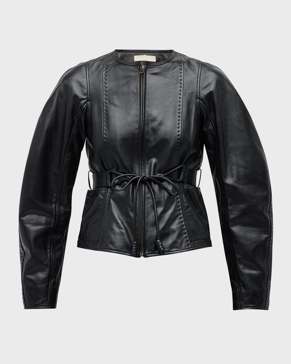 Aidan Stitched Leather Jacket with Belt - 1