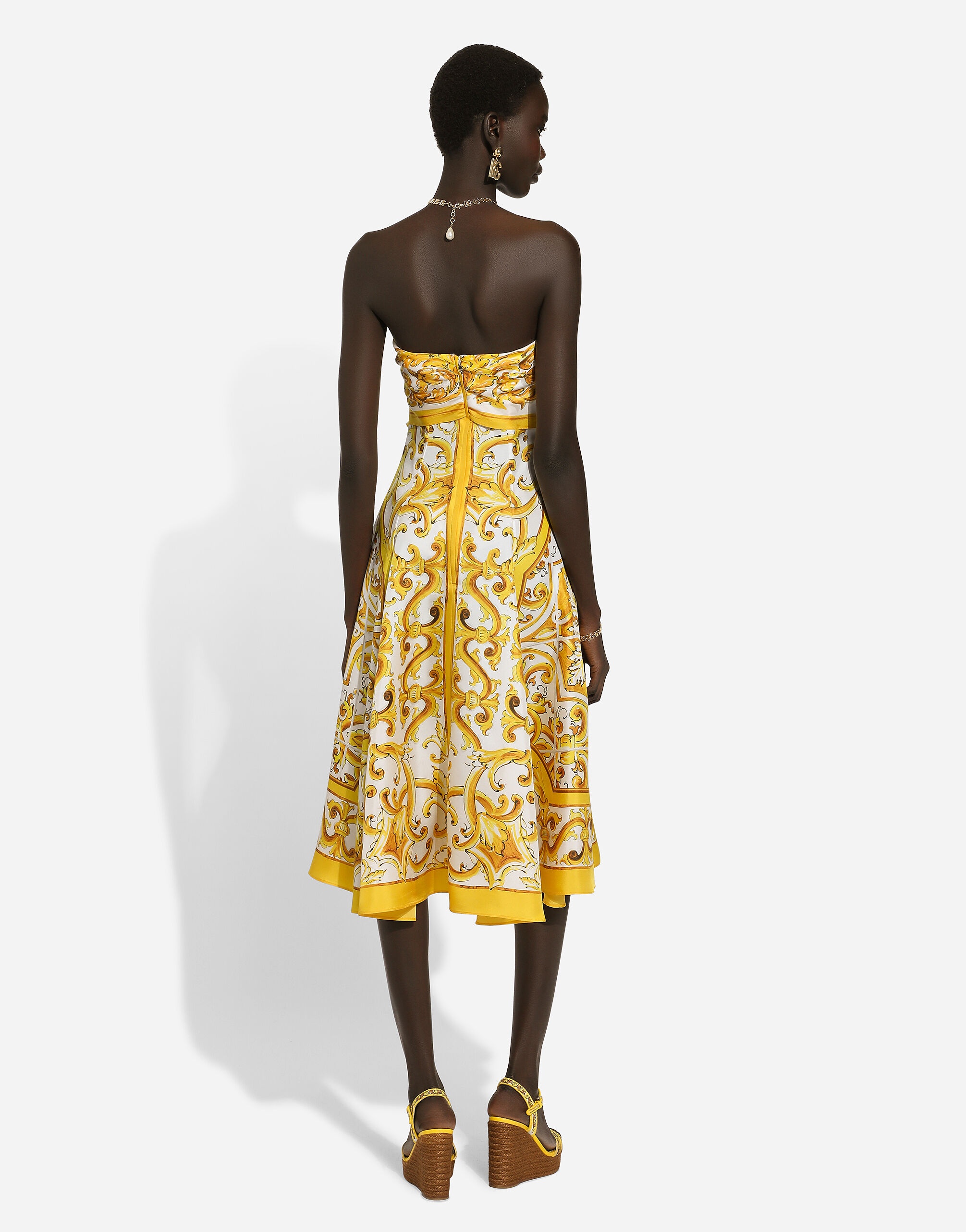 Midi dress with foulard effect in majolica-print silk charmeuse - 3