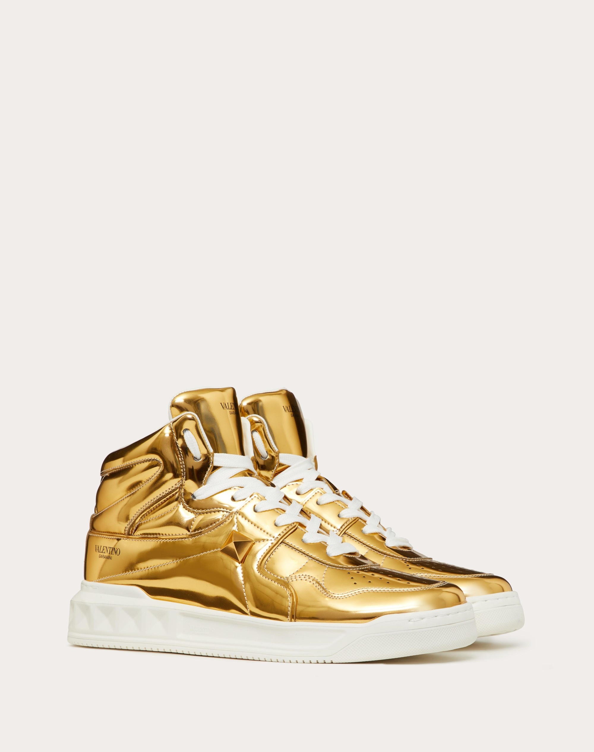 Valentino ONE STUD MID-TOP SNEAKER IN MIRROR-FINISH SYNTHETIC
