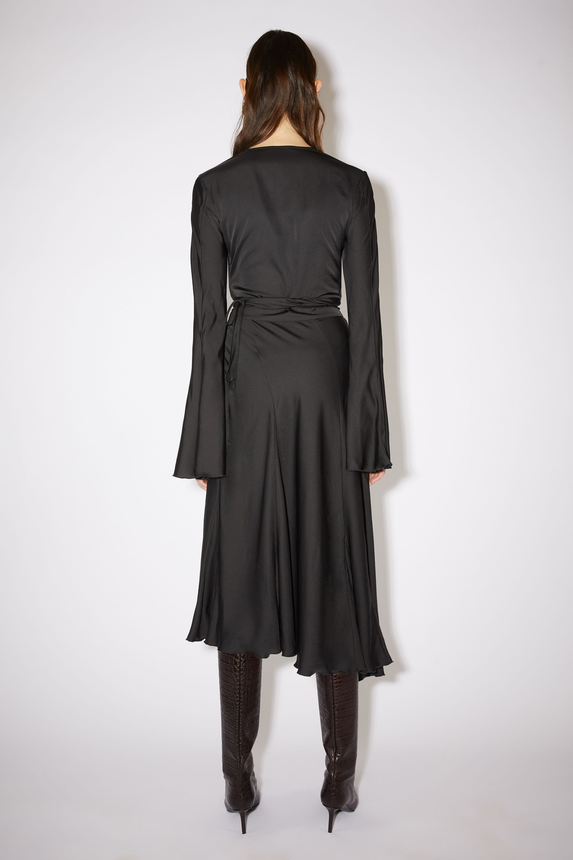 Satin long sleeve dress - Black - 3