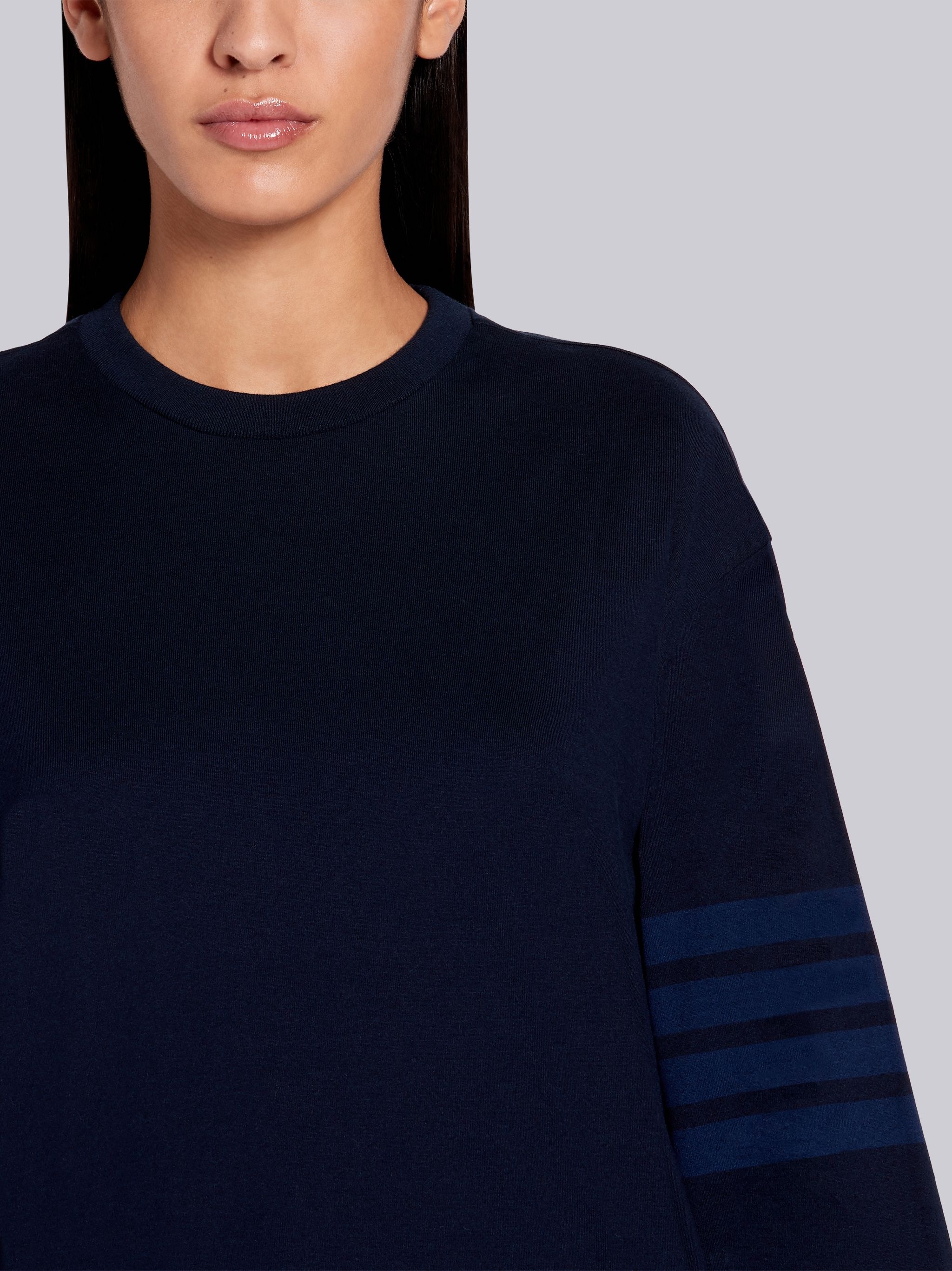 Navy Cotton Jersey Long Sleeve Tonal 4-Bar Rugby T-shirt - 5