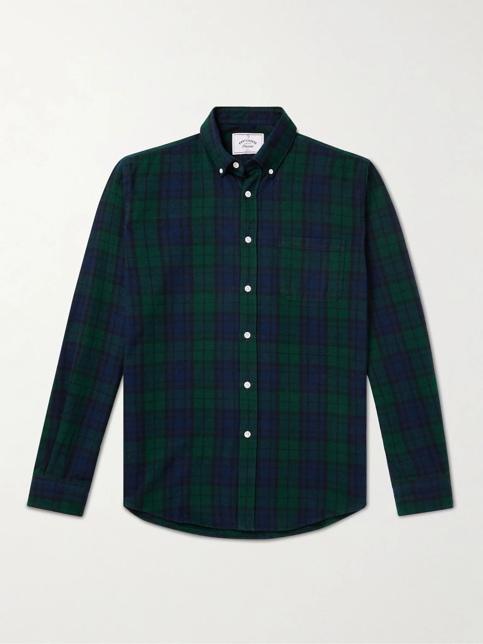 Bonfim Button-Down Collar Checked Cotton-Flannel Shirt Blue - 1