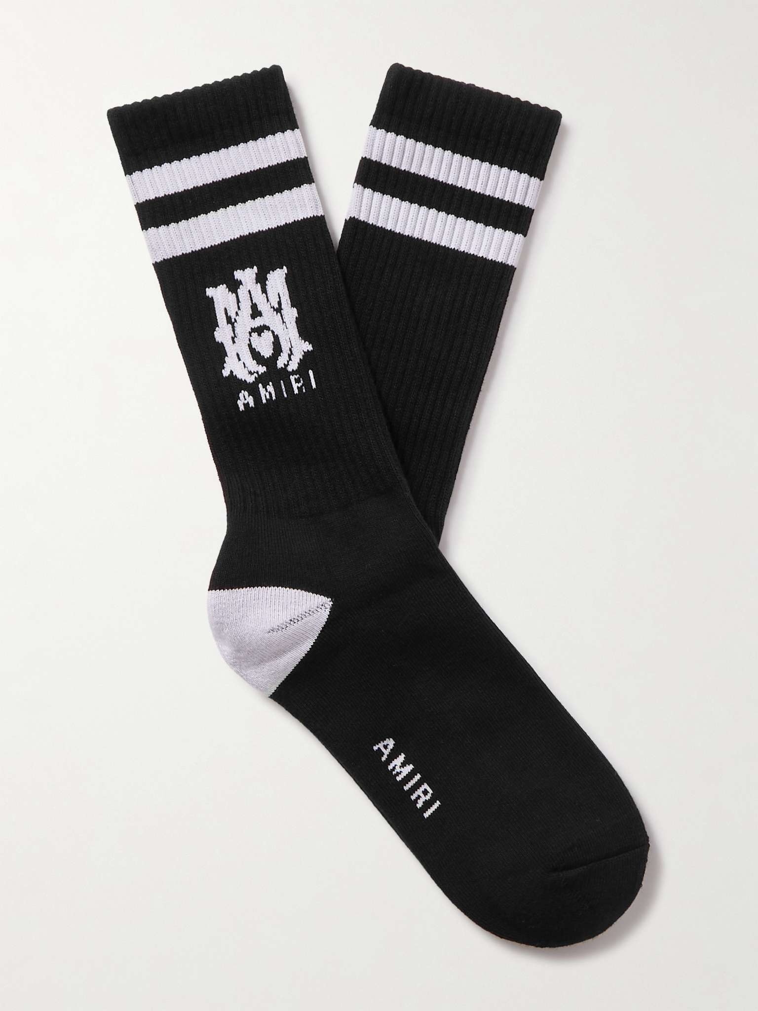 Logo-Intarsia Ribbed Stretch Cotton-Blend Socks - 1