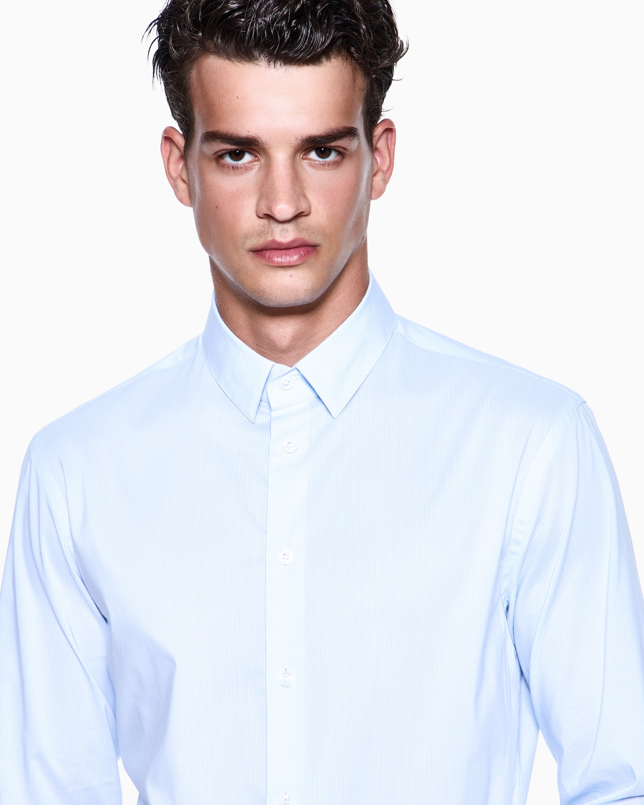 SLIM-FIT SHIRT IN STRIPED STRETCH COTTON-BLEND JERSEY - 5