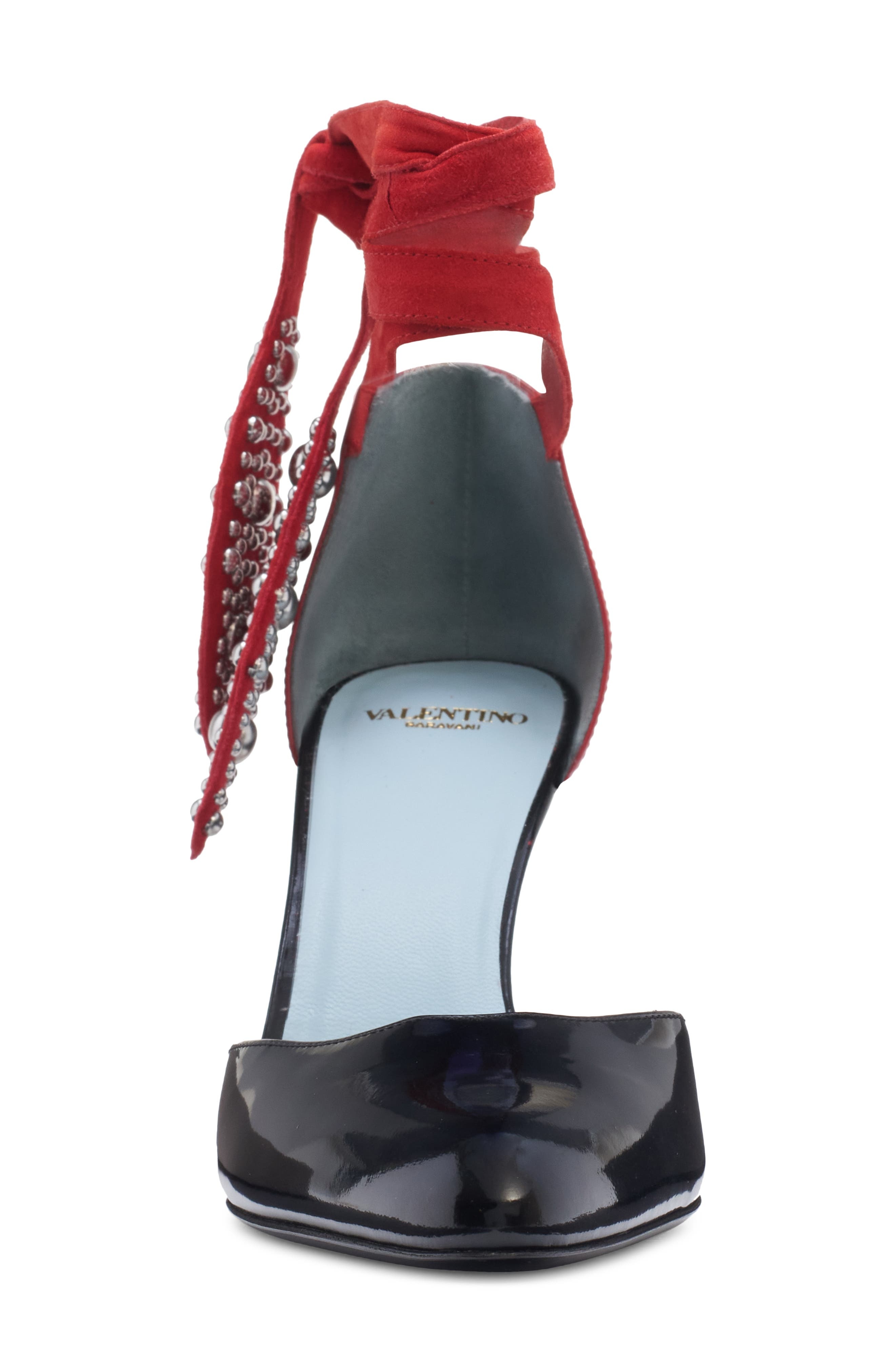 Valentino Garavani Tie Ankle Strap d'Orsay Pump in Jt0 Nero-Rouge Pur/Rouge Pur at Nordstrom - 4