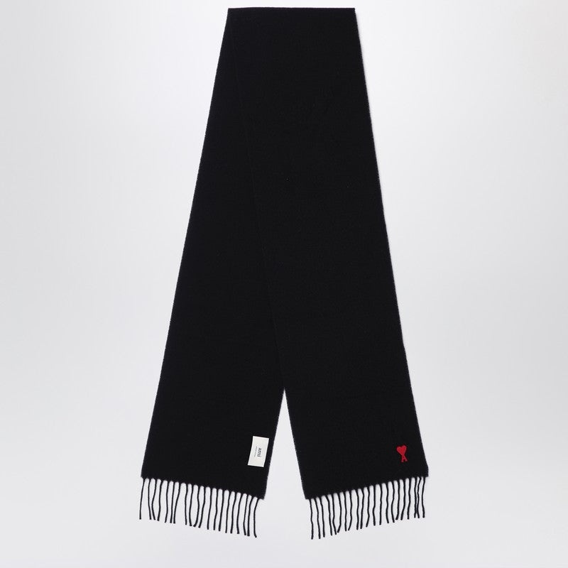 Ami Paris Black Ami De Coeur Wool Scarf Men - 1