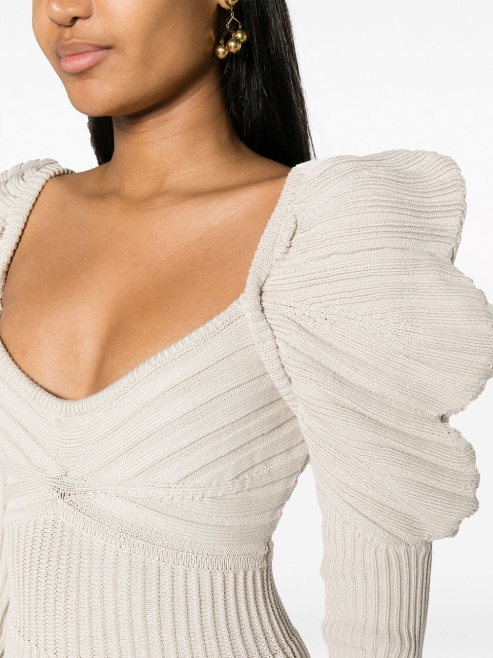 mutton-sleeve ribbed minidress - 5