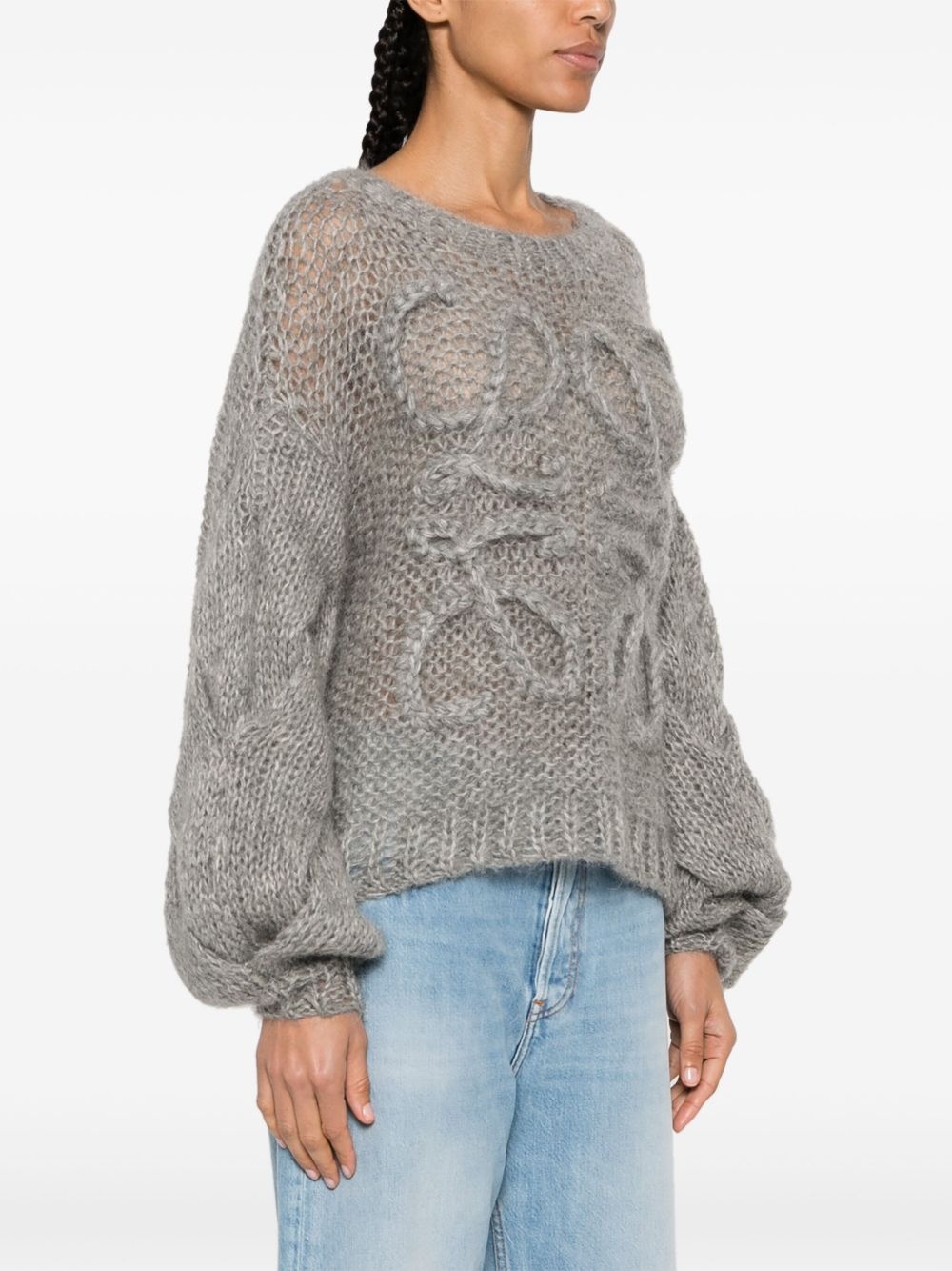 logo-embroidered open-knit jumper - 3