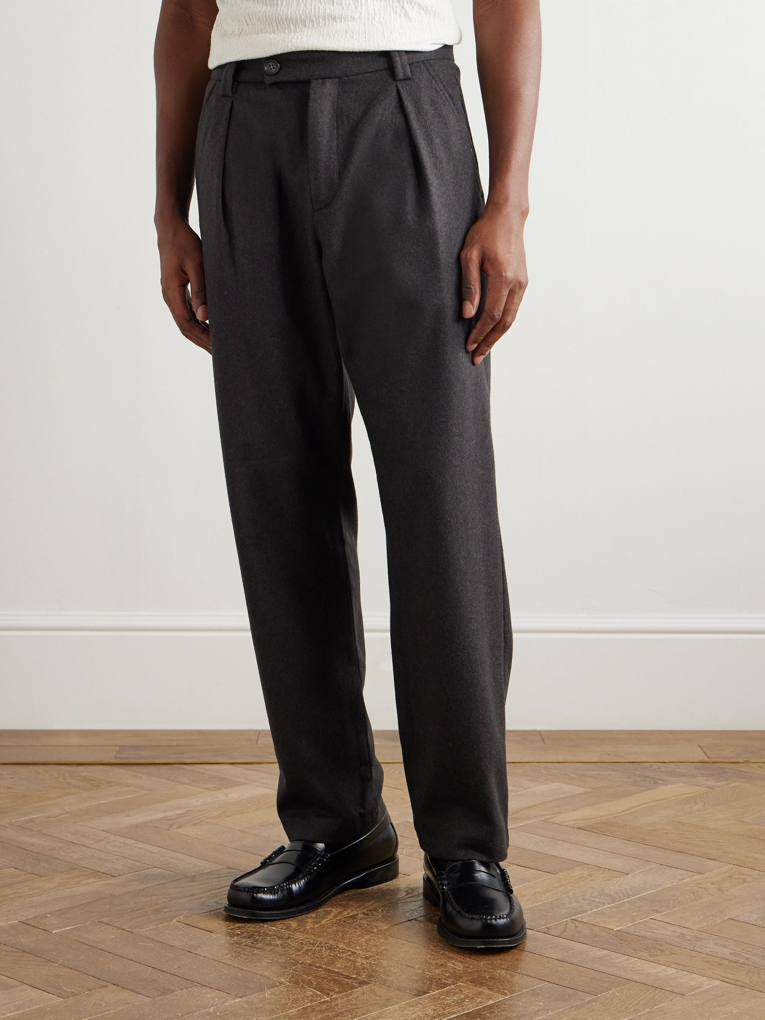 Renato Straight-Leg Pleated Wool-Blend Trousers Gray - 3