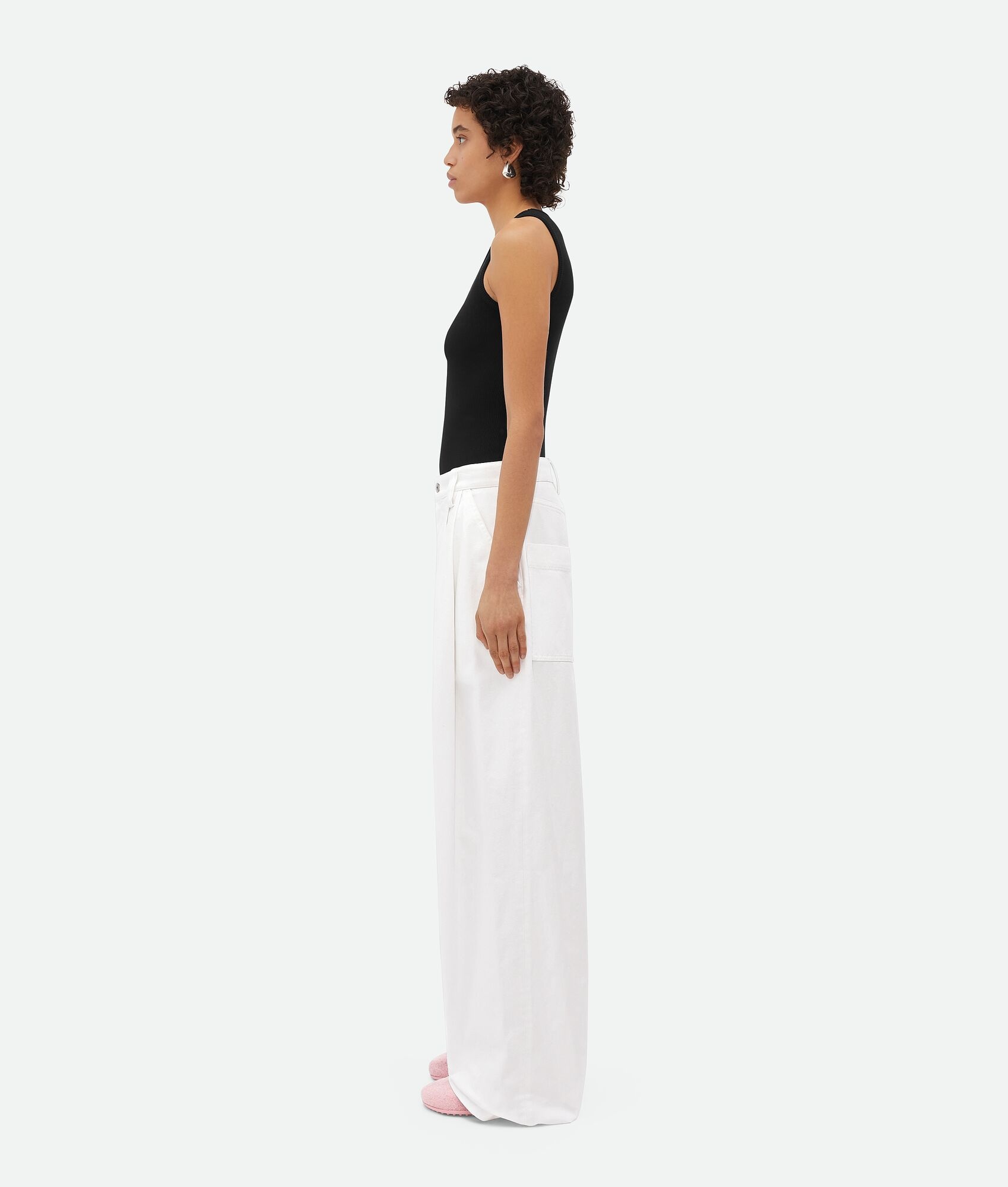 White Pleated Denim Trousers - 2