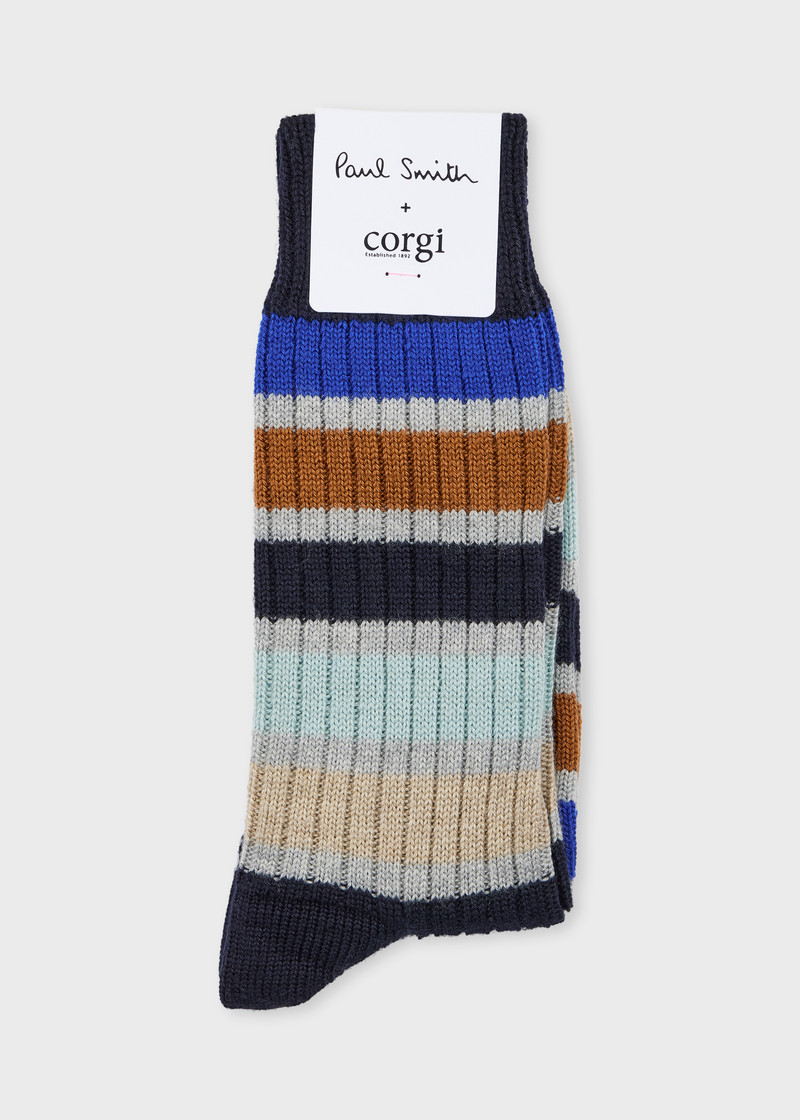 Paul Smith Paul Smith + Corgi - Navy Stripe Wool-Blend Socks outlook