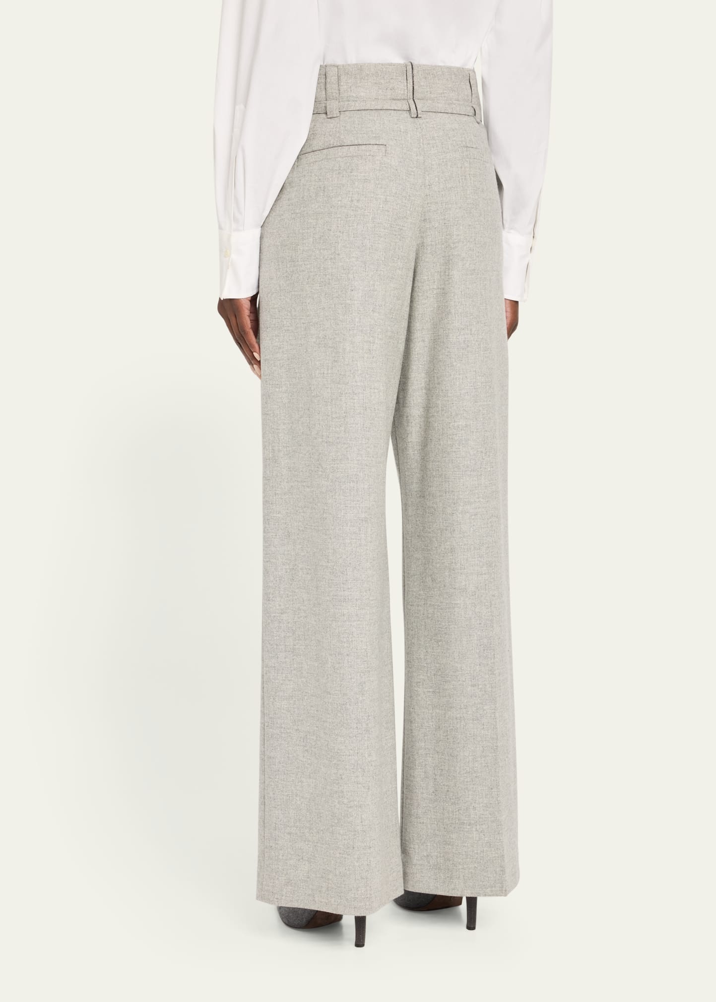 Cashmere-Wool Flannel Wide Sartorial Pants With Belt - 3