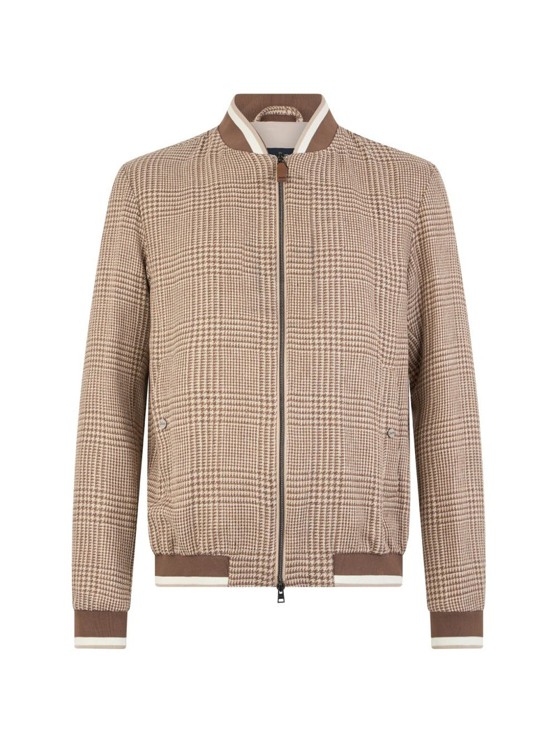 houndstooth-pattern zip-up bomber jacket 1