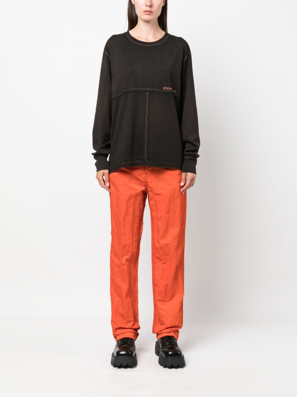crinkled-finish straight-leg trousers - 3