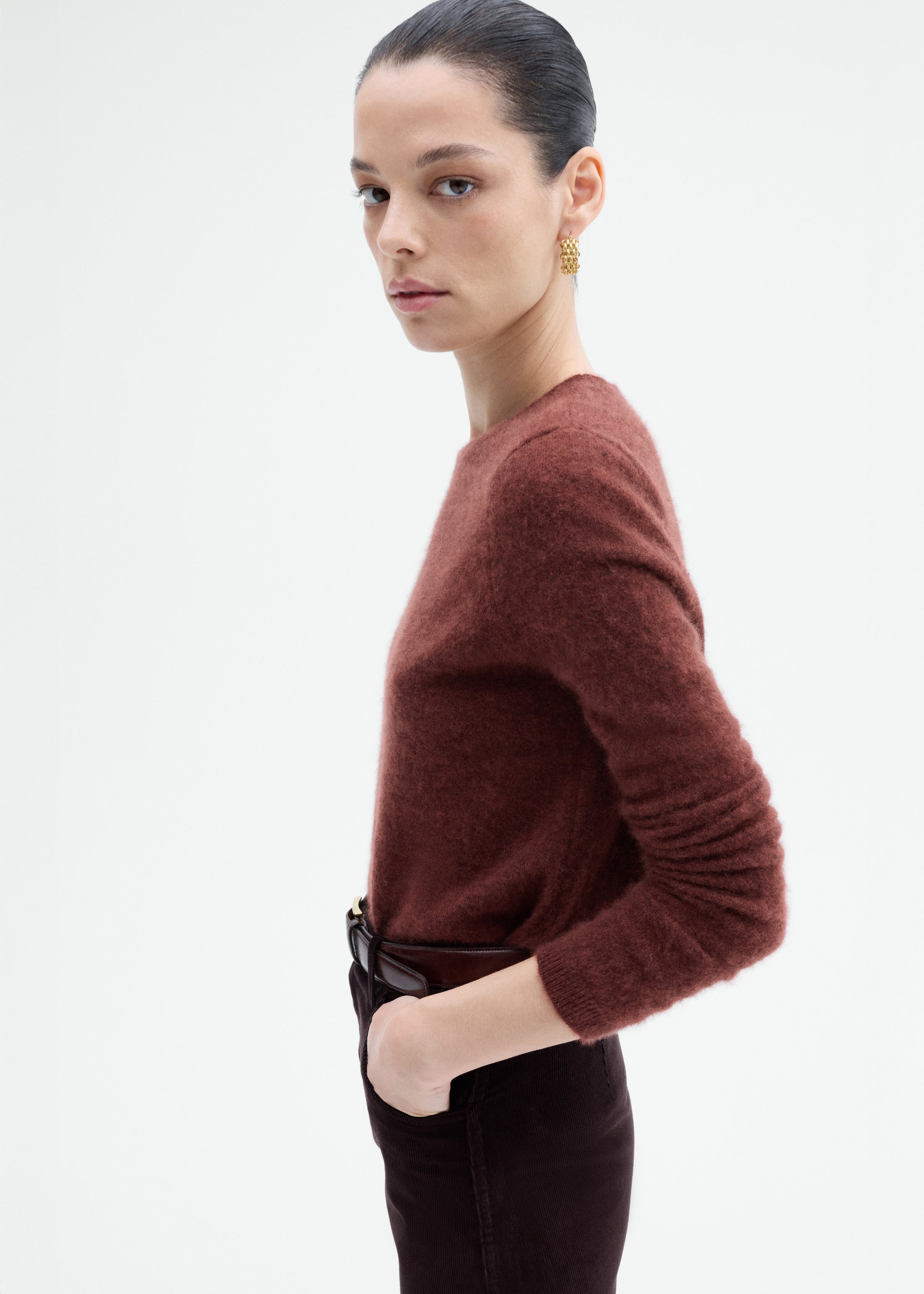 Long Sleeve Crew Sweater in Cashmere Silk - 4