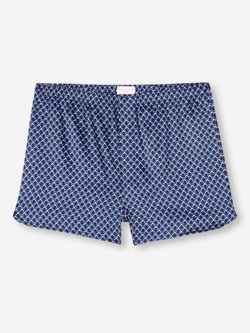 Derek Rose Classic Fit Cotton Boxer Shorts Blue at