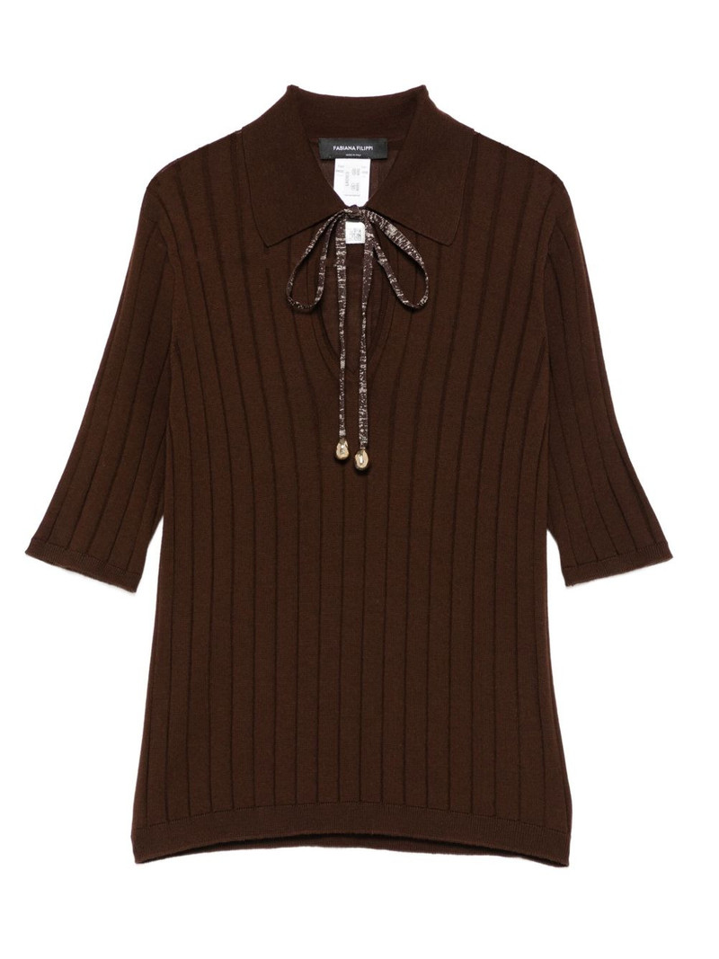 ribbed tie-neck top 1