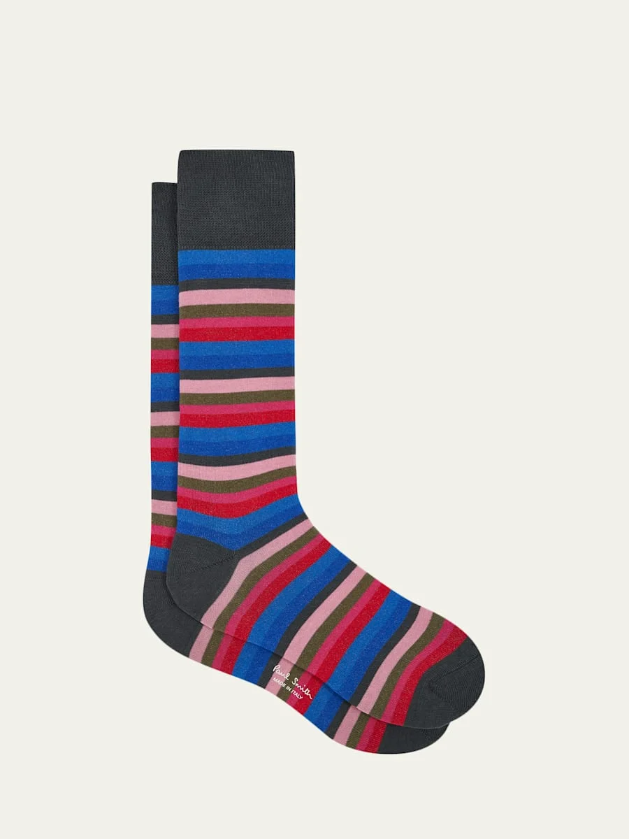 Men's Colorblock Stripe Crew Socks - 1