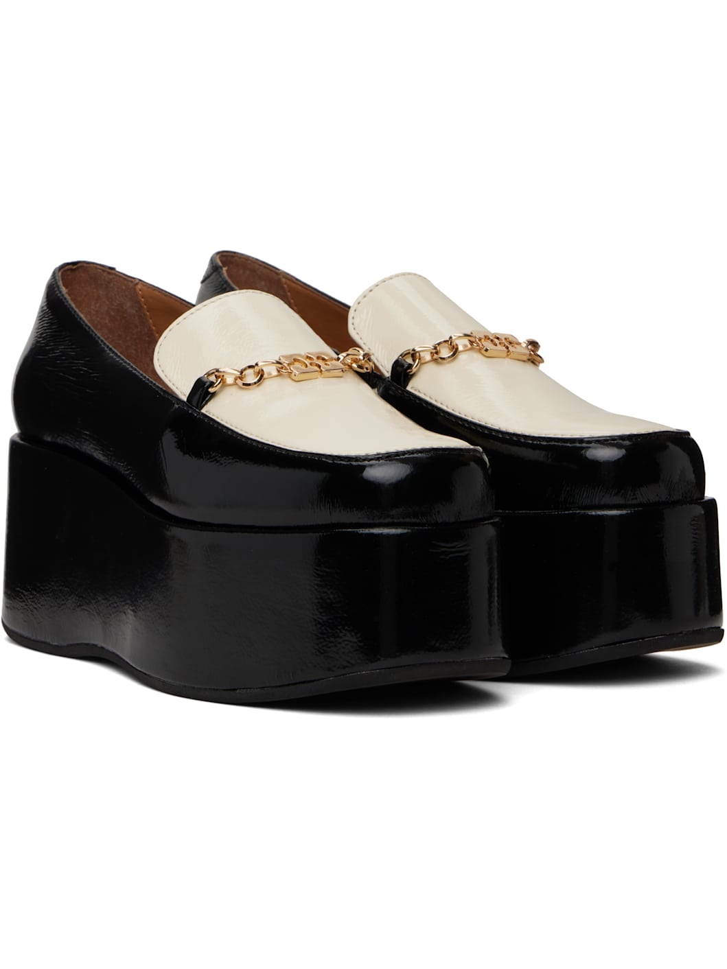 Black & Off-White Butterfly Chain Platform Loafers - 4