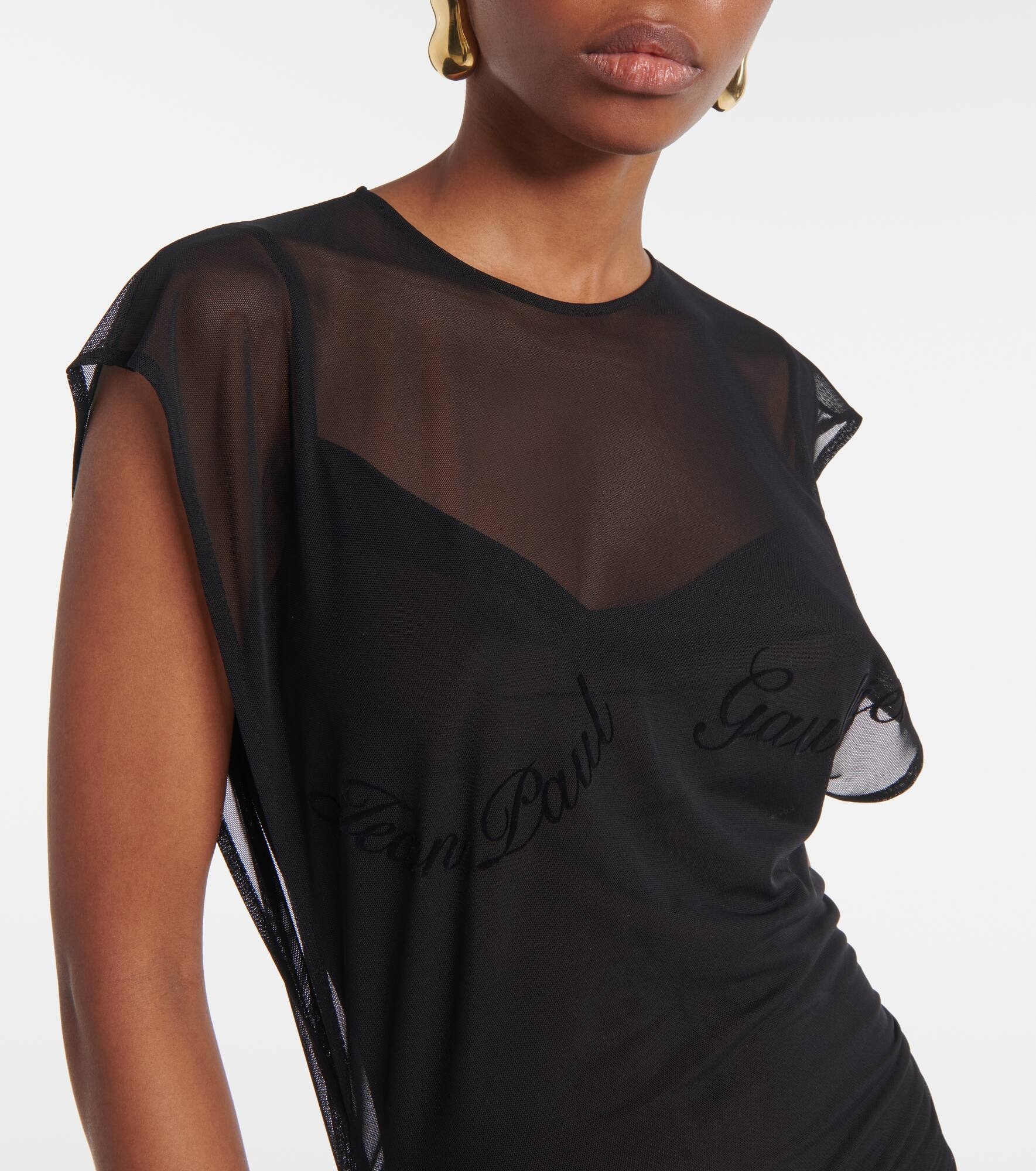 Flocked open-back tulle maxi dress - 4