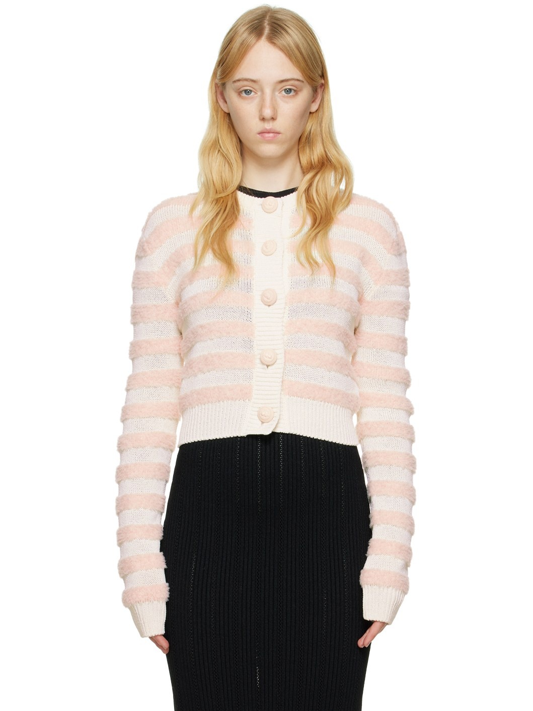 White & Pink Striped Cardigan - 1