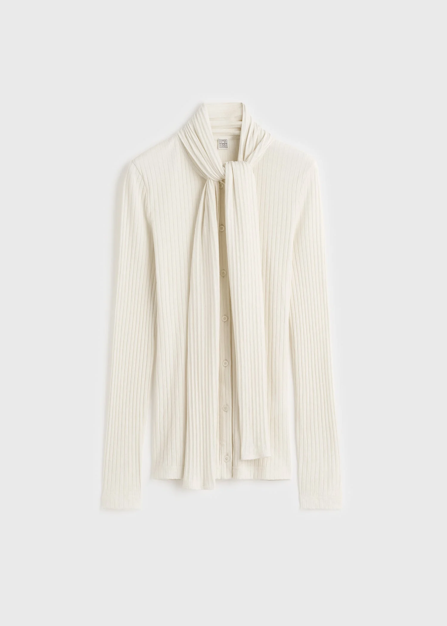 Ribbed bow blouse ecru - 1