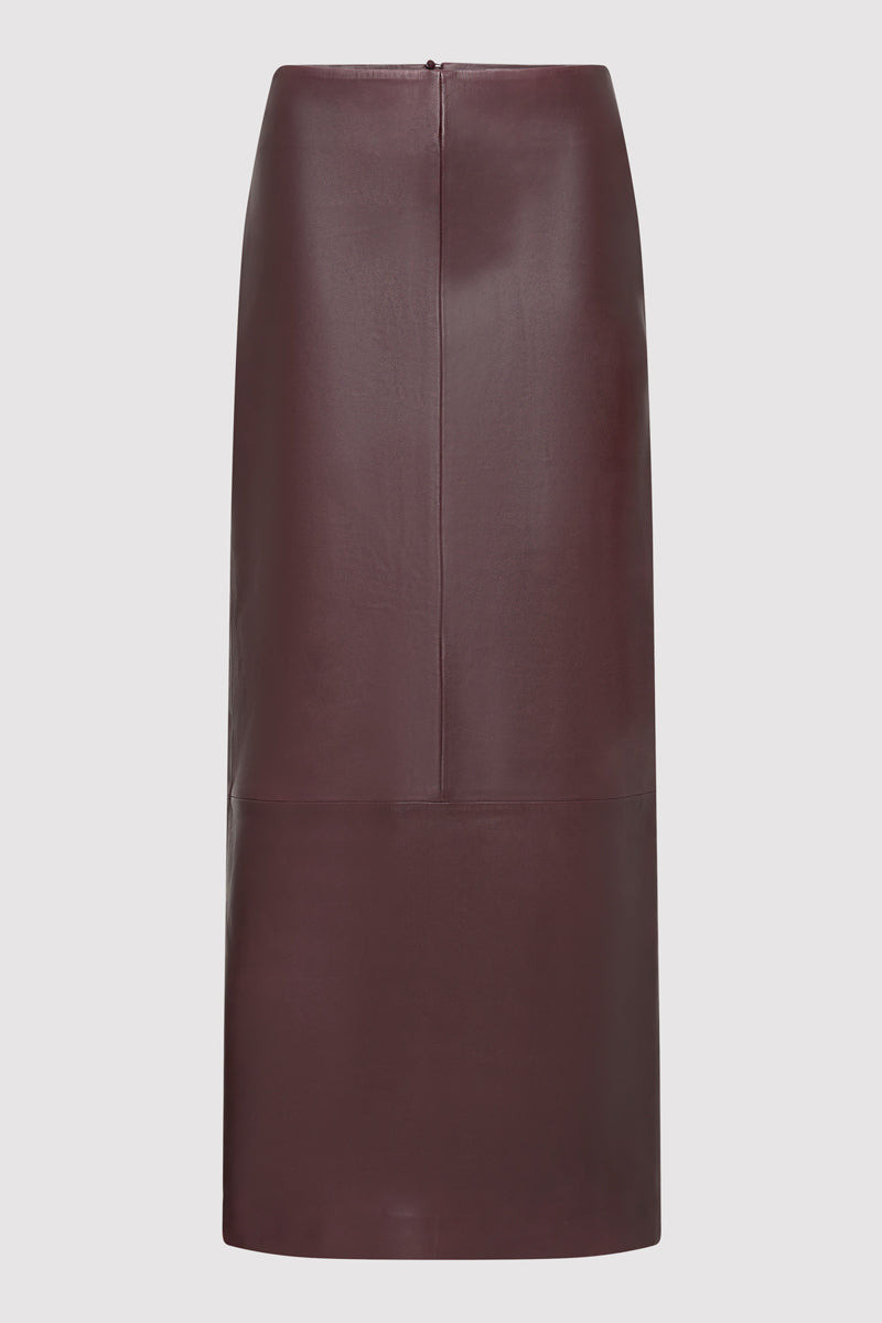 Leather Column Skirt - Bordeaux - 1