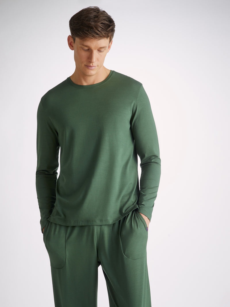 Men's Long Sleeve T-Shirt Basel Micro Modal Stretch Hunter Green - 2
