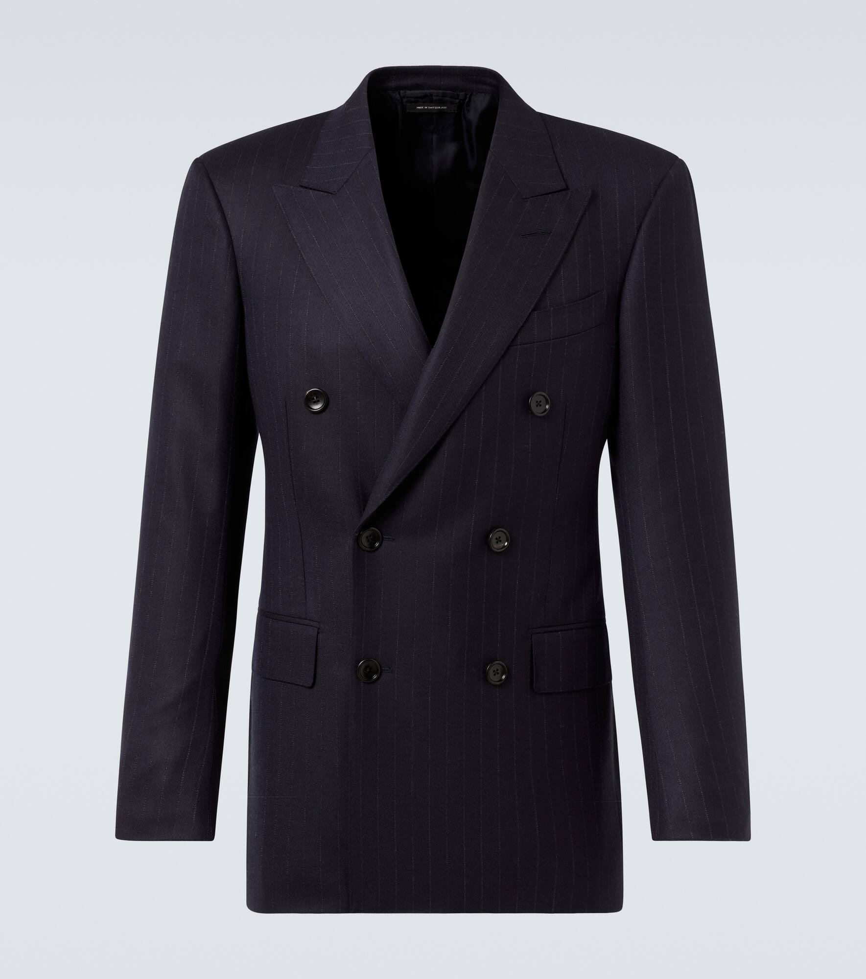Pinstripe double-breasted wool blazer - 1