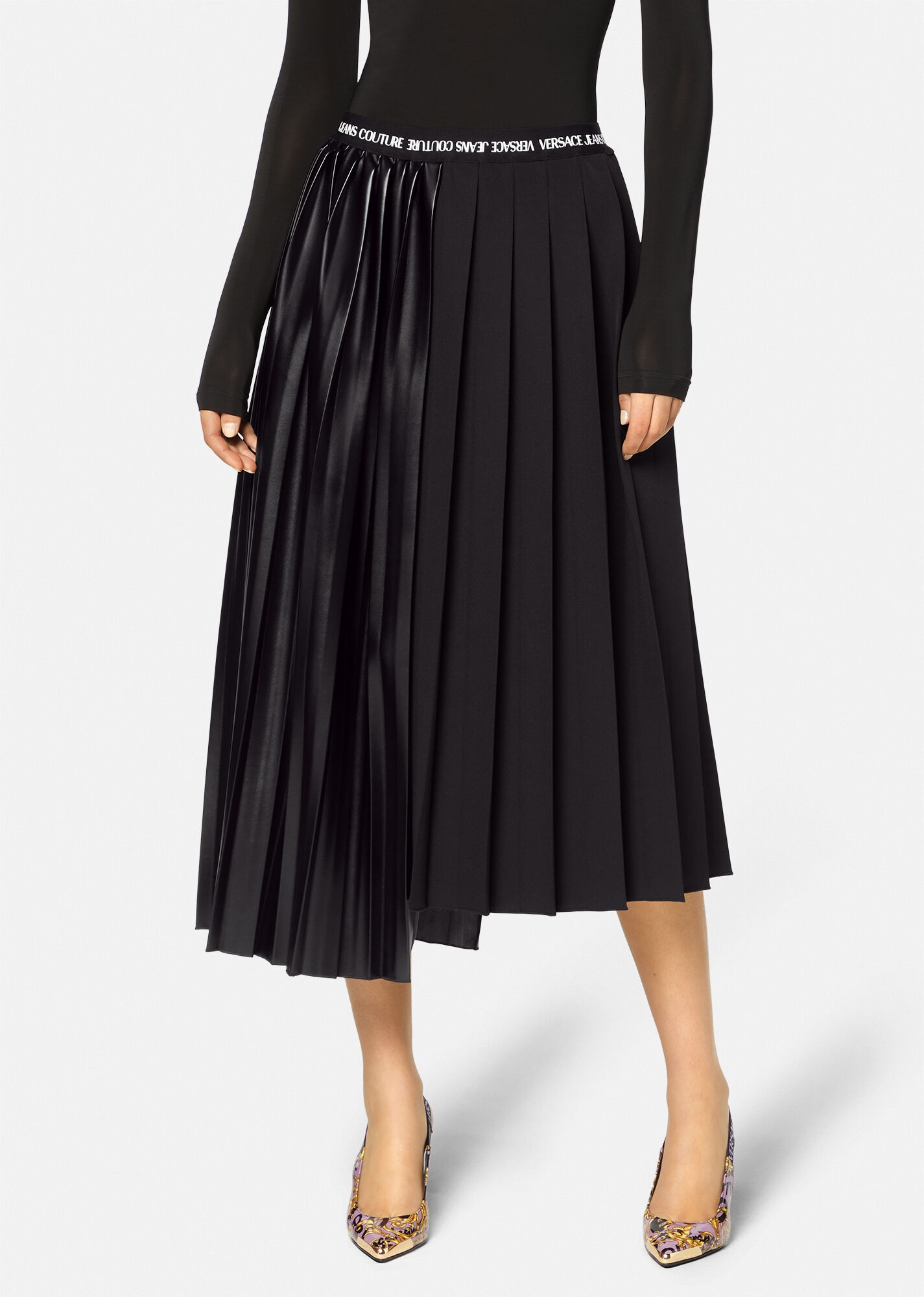 Faux Leather Pleated Midi Skirt - 3