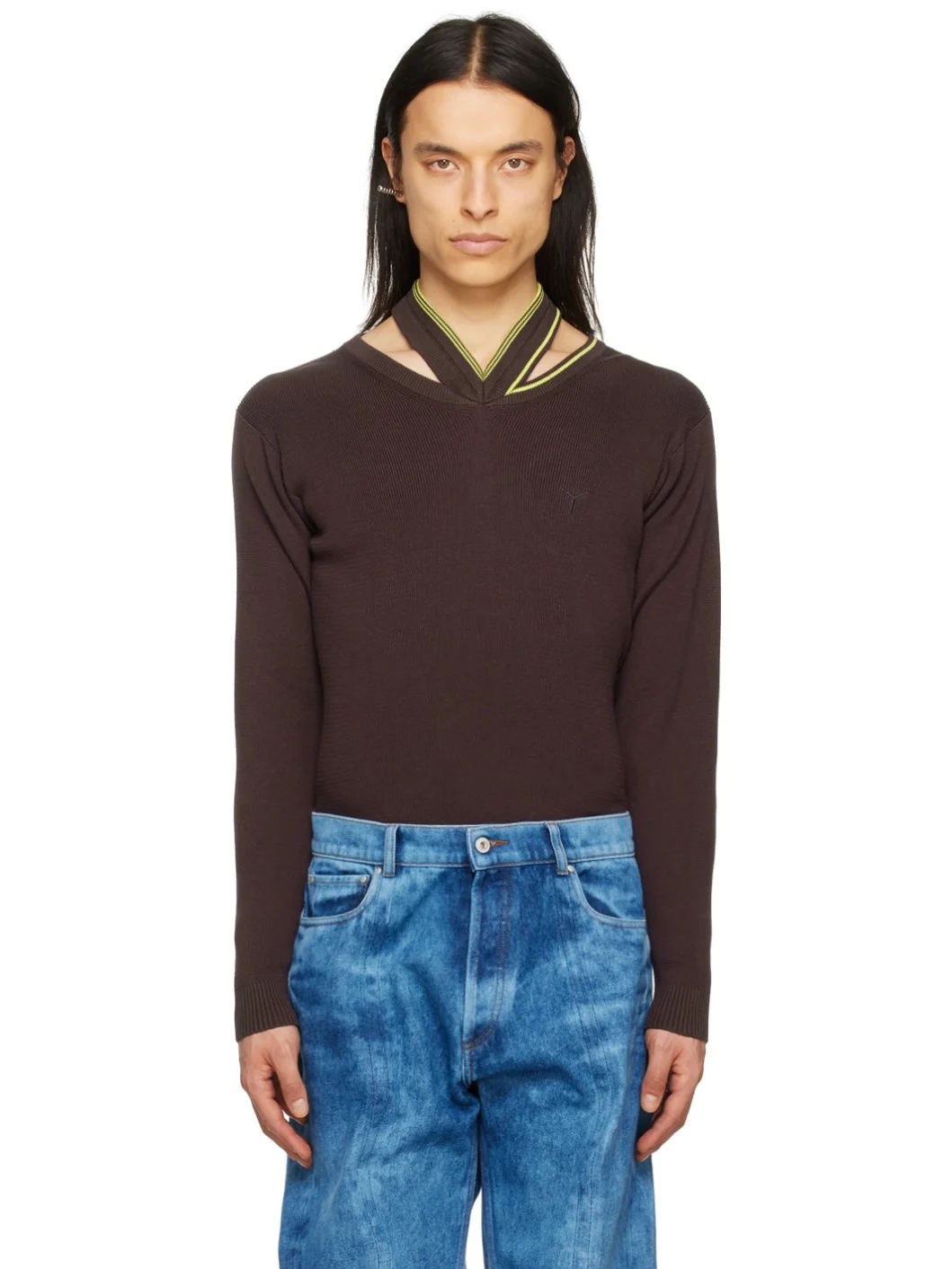 Brown Embroidered Sweater - 1