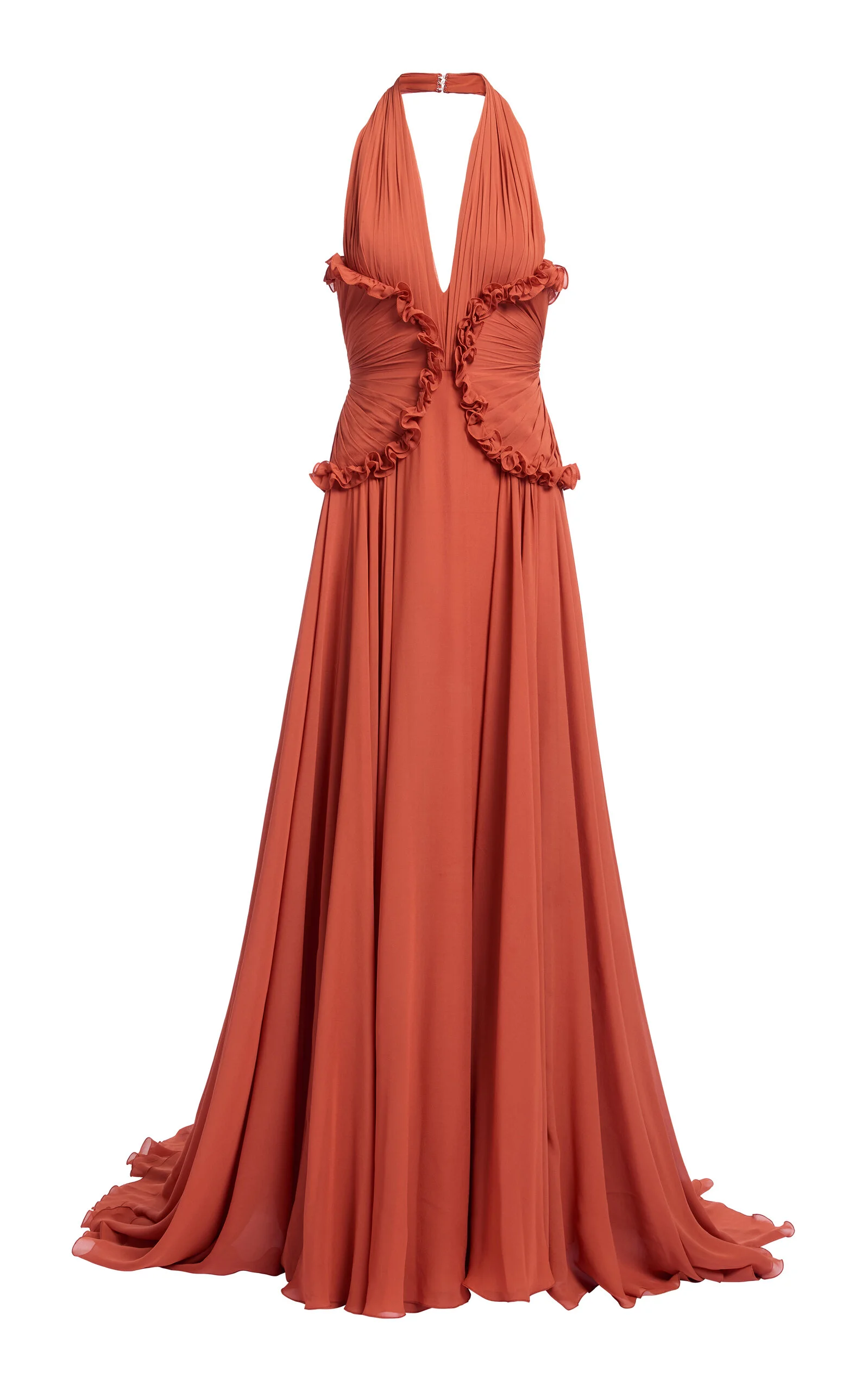 Ruffled Silk Georgette Maxi Dress orange - 1
