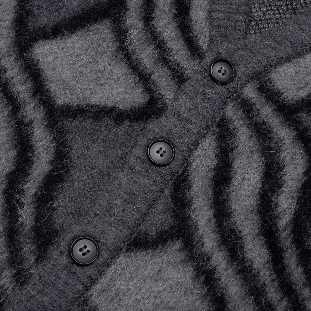 WAVY JACQUARD MOHAIR CARDIGAN - CHARCOAL/GREY - 4