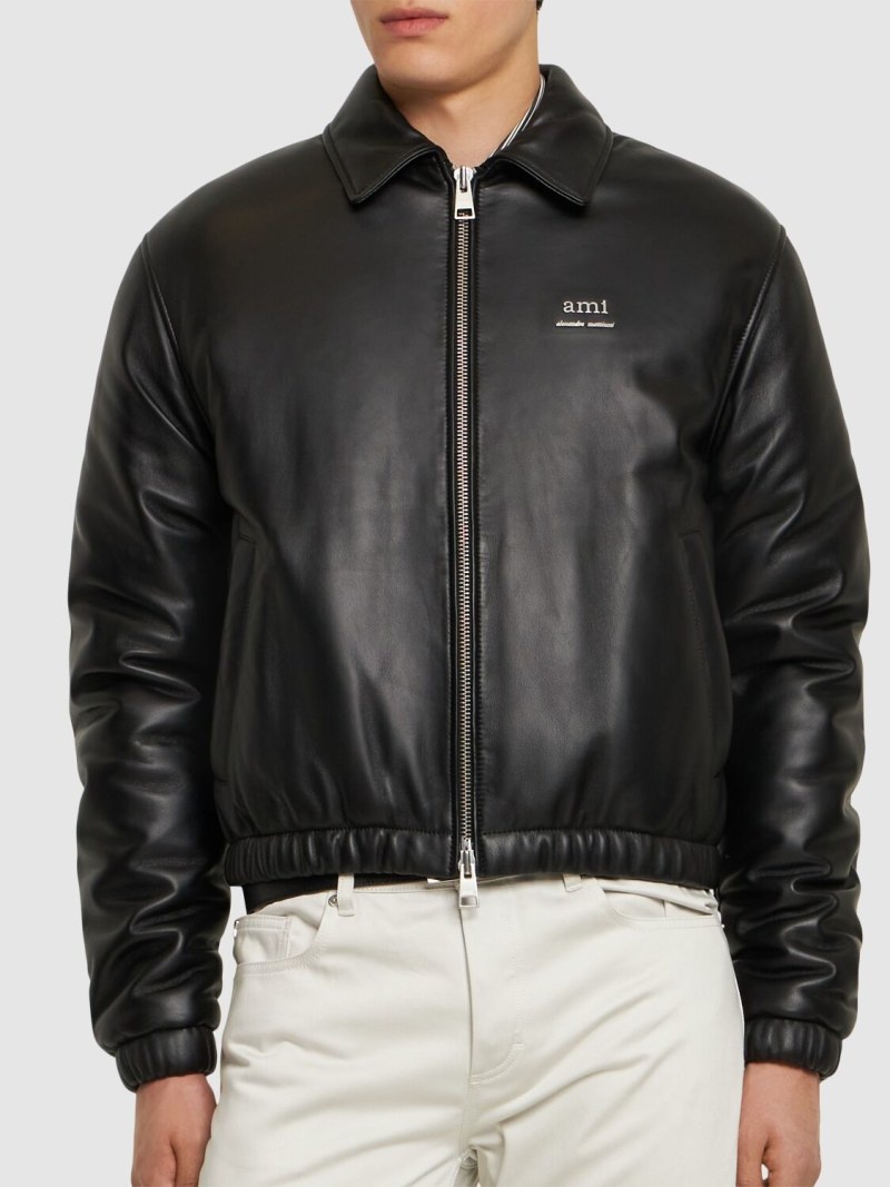 Padded leather zip jacket - 3