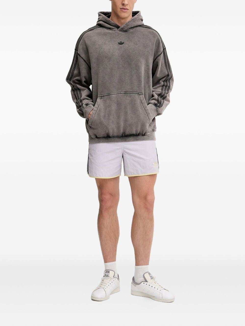 embroidered-detail stripe-sleeve hoodie - 1