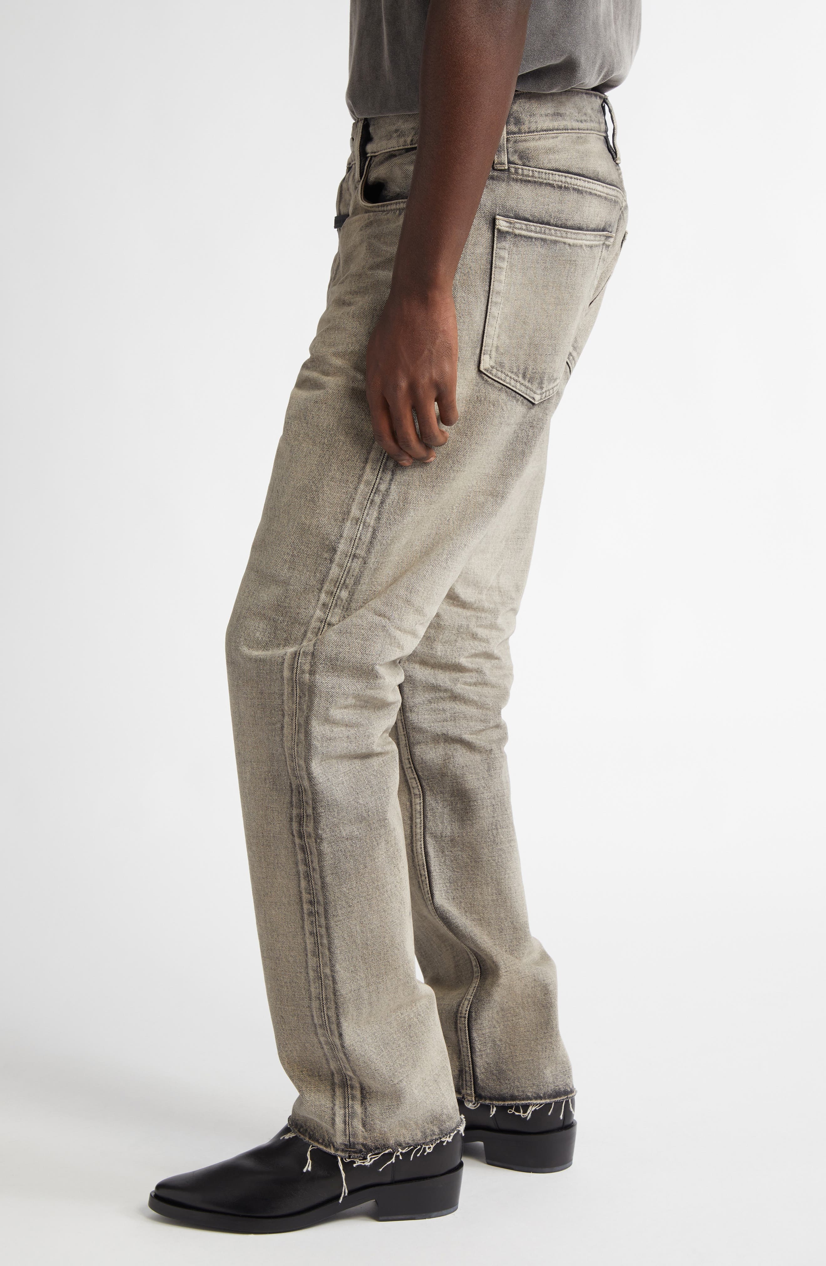 Fear of God Five-Pocket Raw Hem Straight Leg Jeans in Washed Grey at Nordstrom - 4