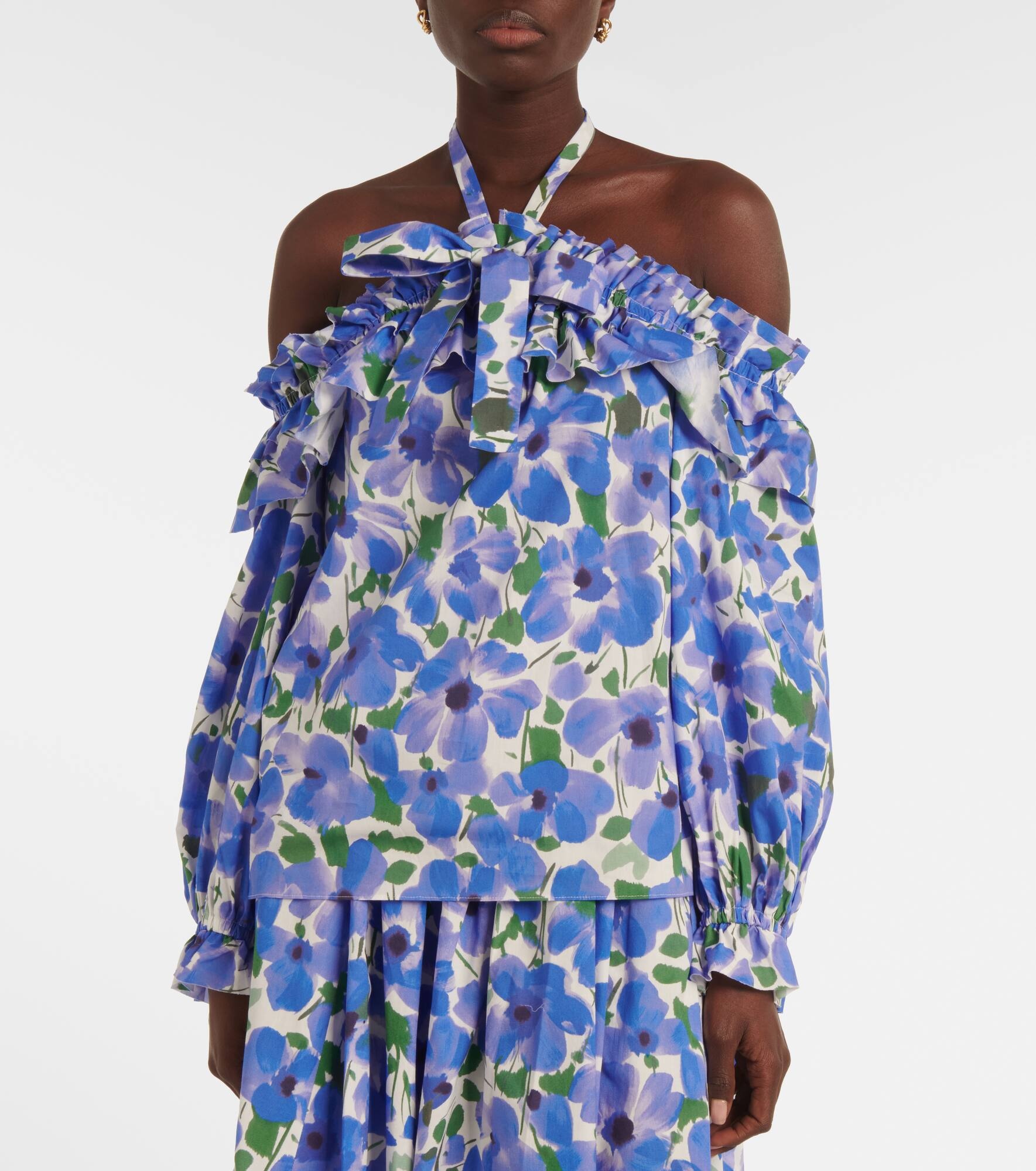 Floral off-shoulder cotton-blend top - 4