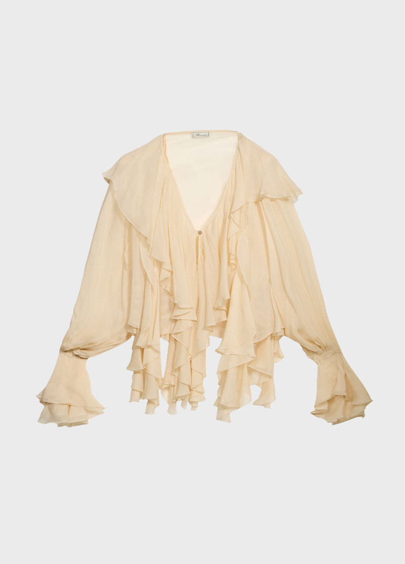 CREPE DE CHINE BLOUSE WITH WIDE COLLAR AND FLOUNCE - 1