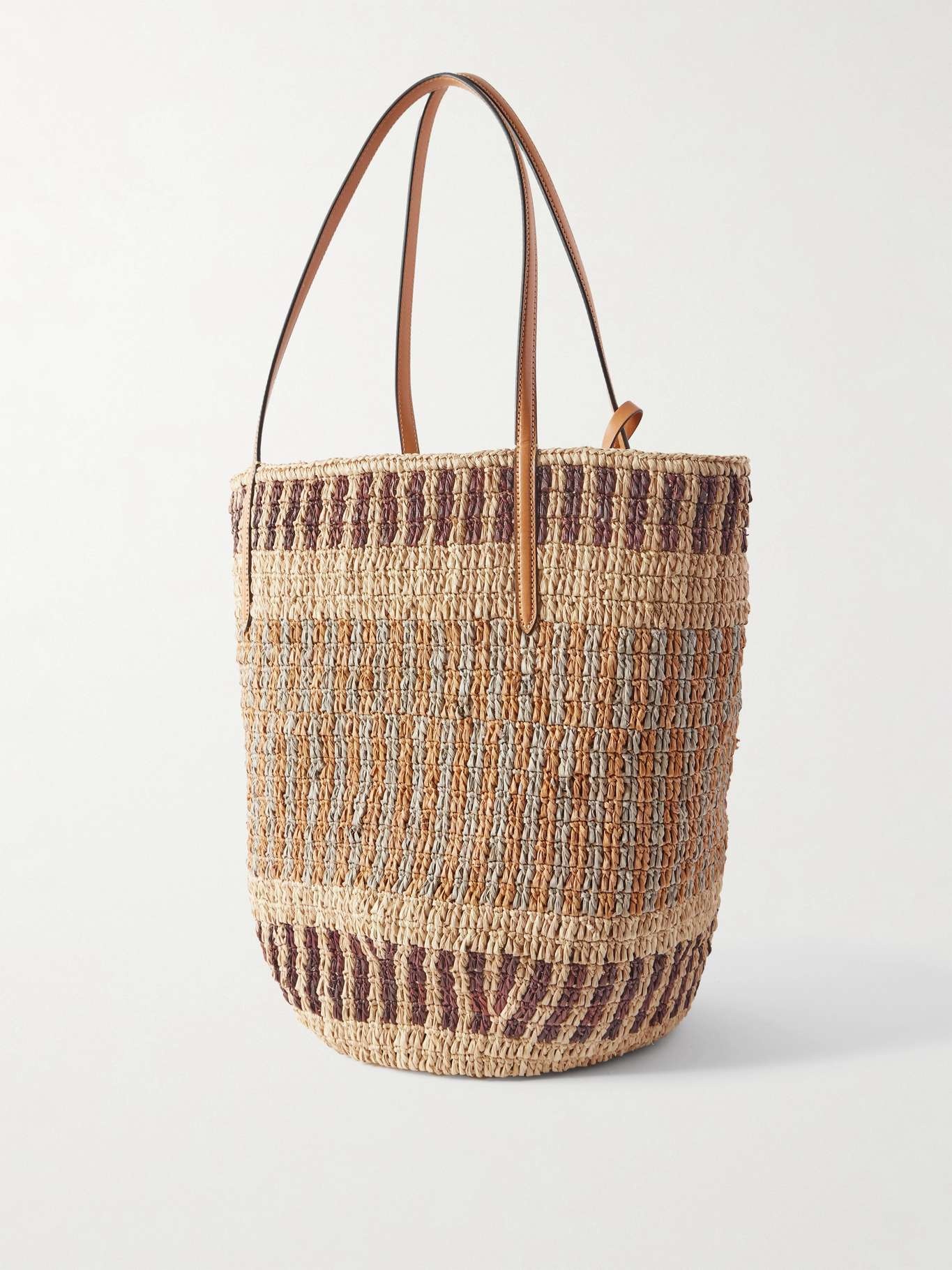 VLogo leather-trimmed raffia tote Brown - 3